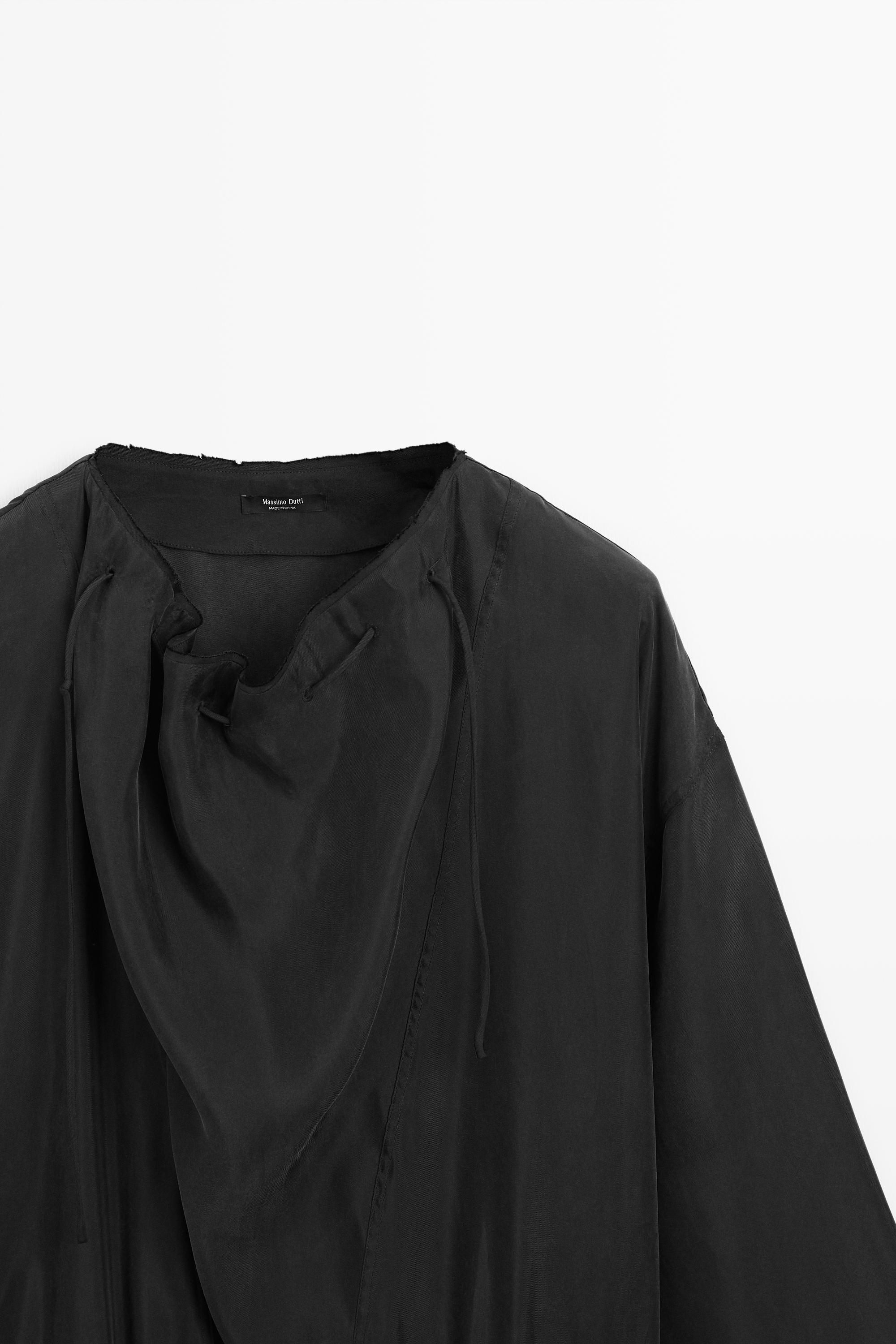 Fluid midi dress with collar detail - BLACK