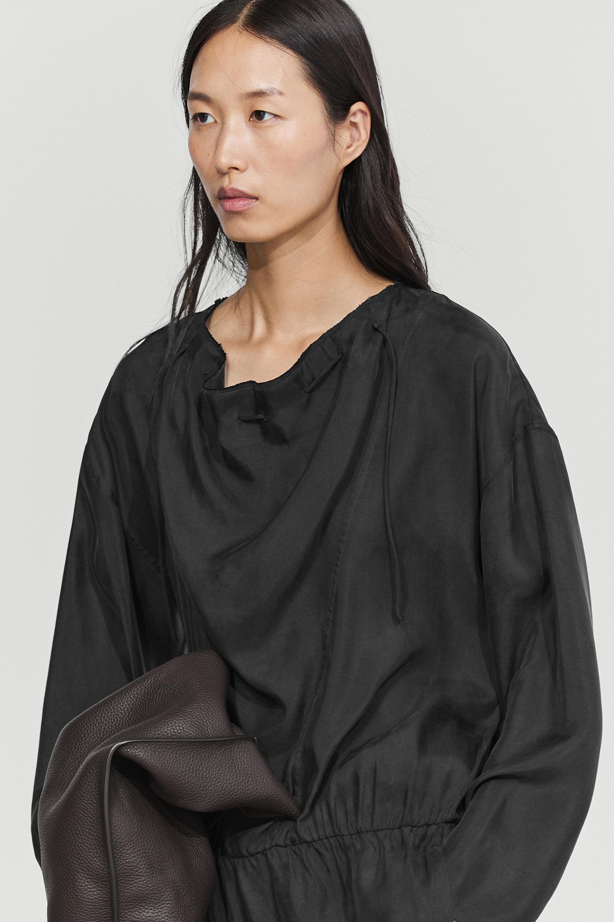 Fluid midi dress with collar detail - BLACK