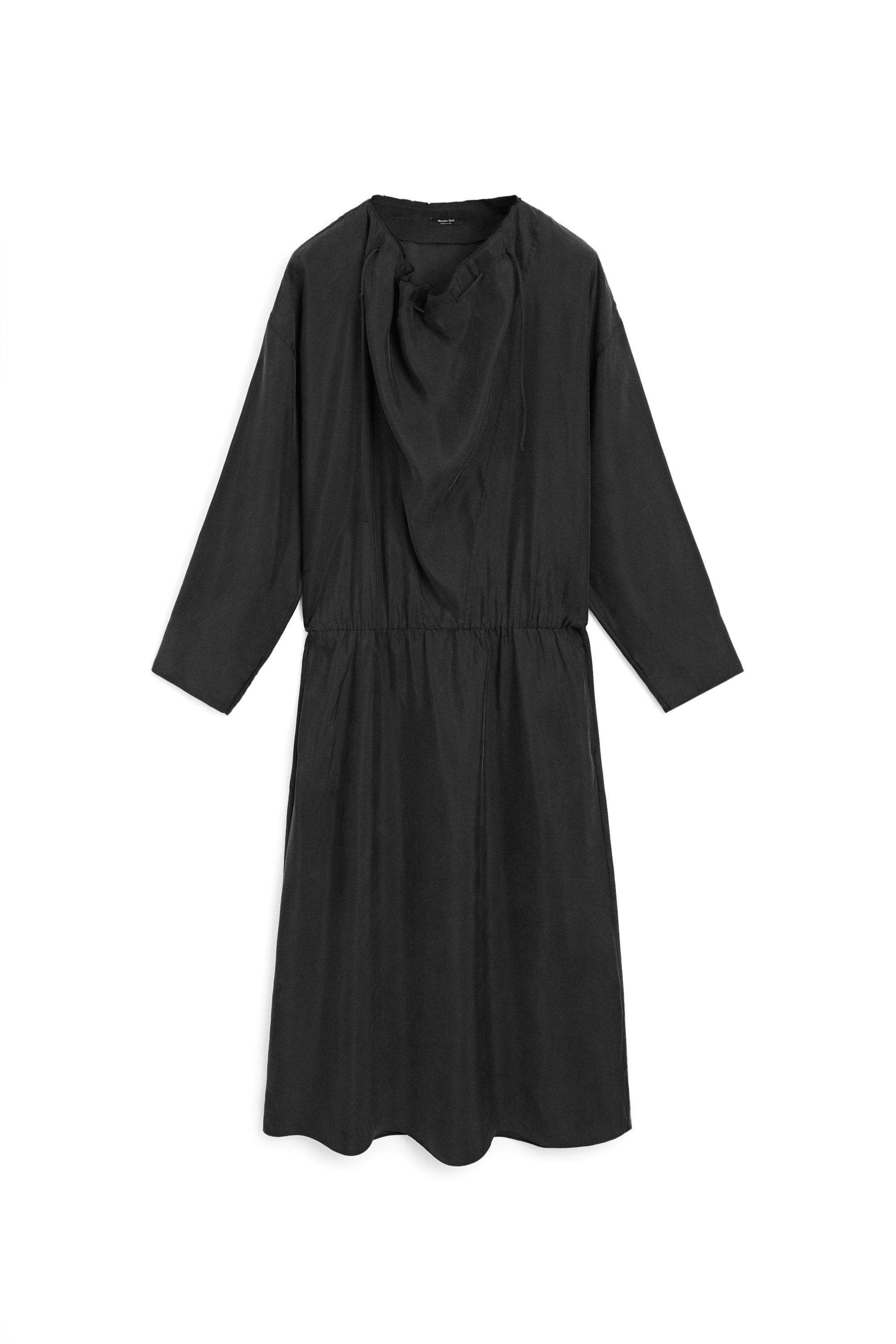 Fluid midi dress with collar detail - BLACK