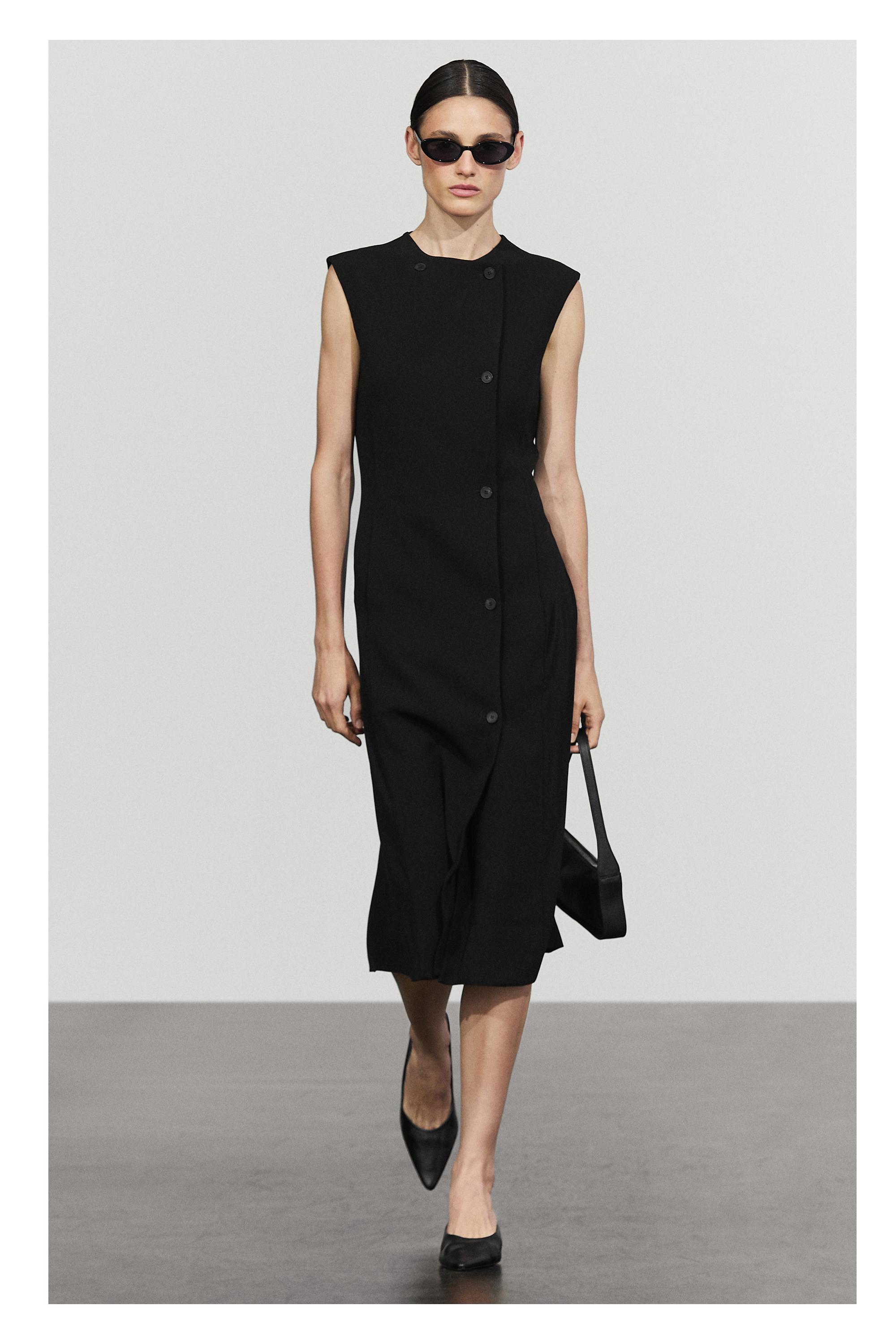 Buttoned midi dress - BLACK