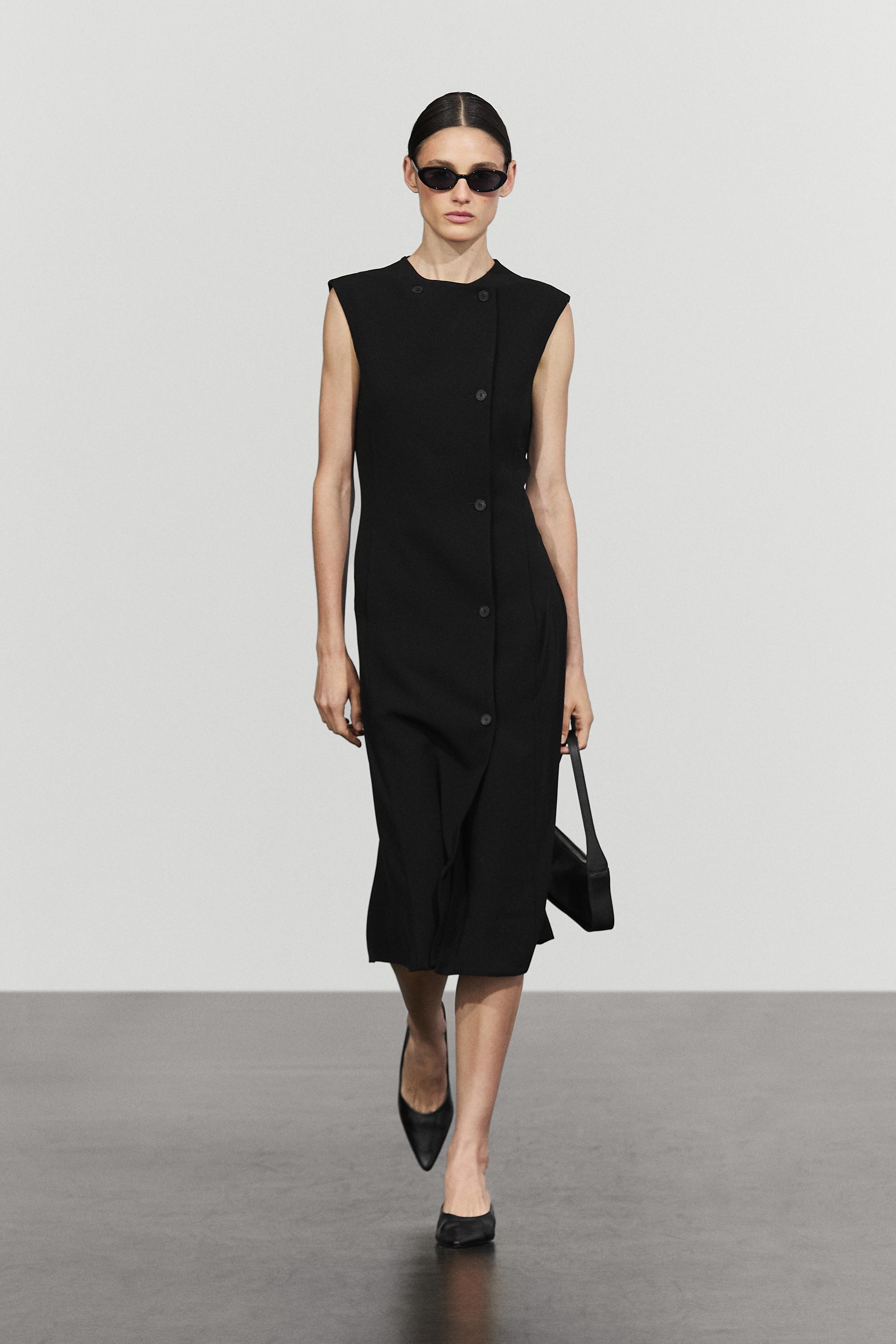 Buttoned midi dress - BLACK