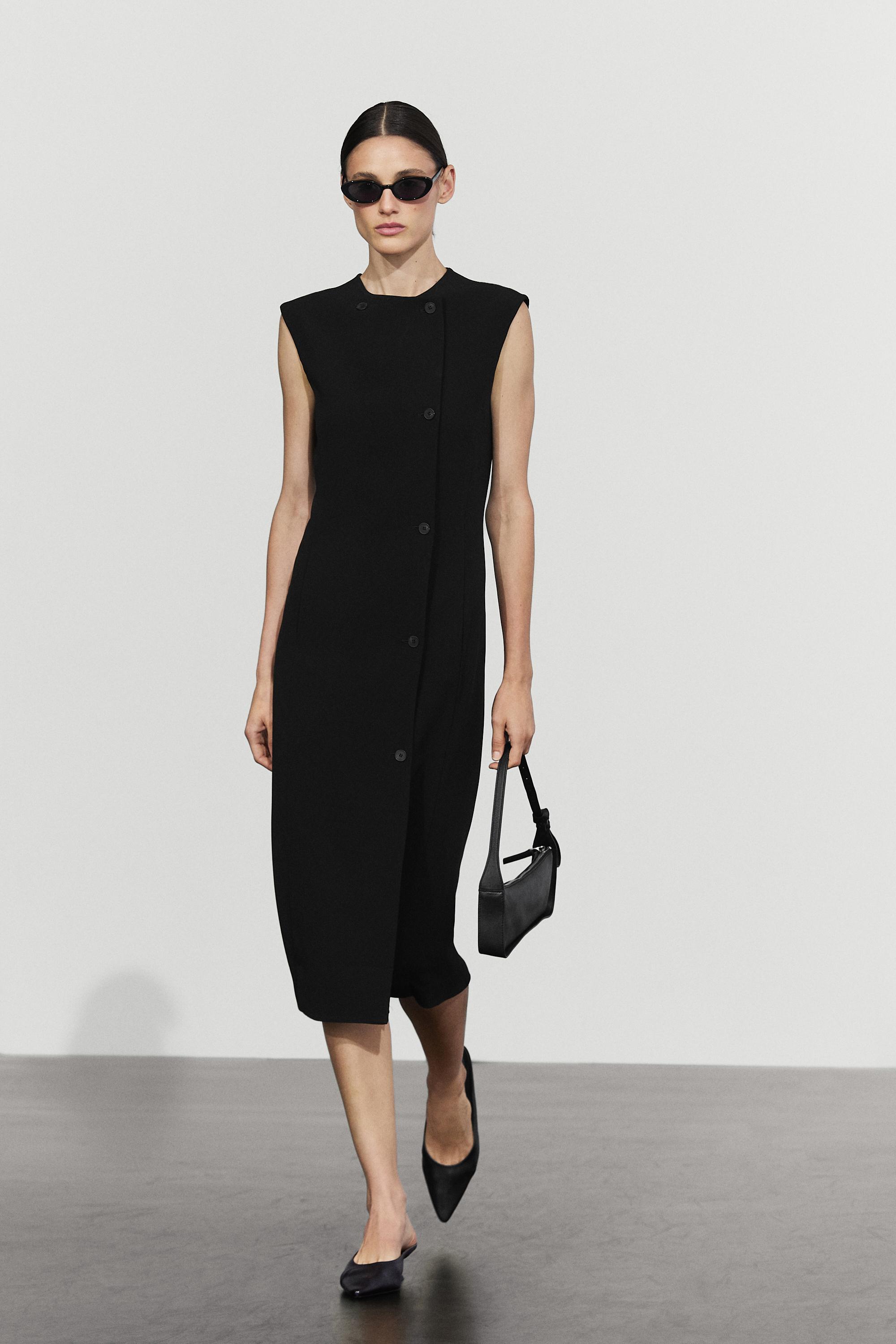 Buttoned midi dress - BLACK