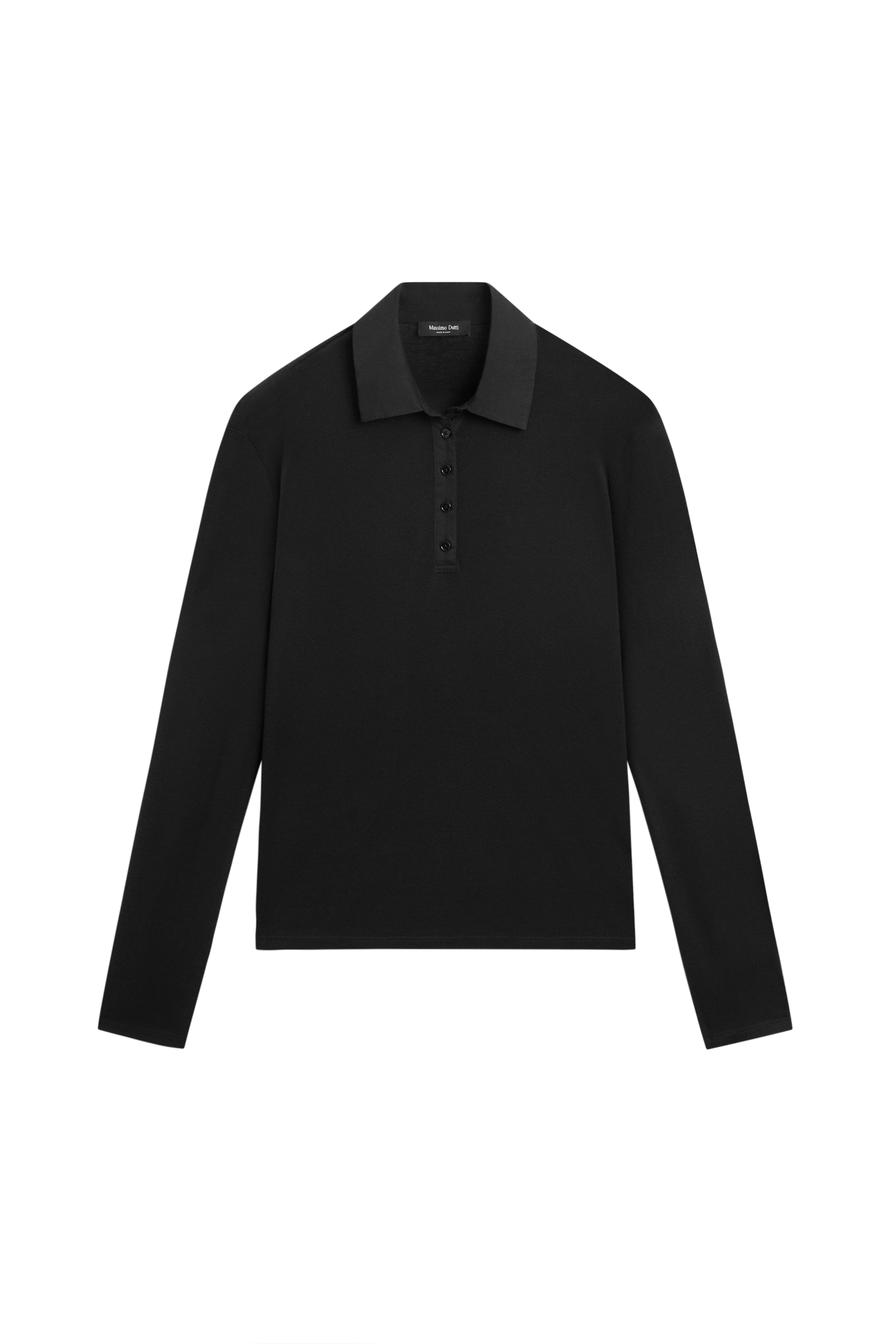 Long sleeve wool polo shirt - BLACK