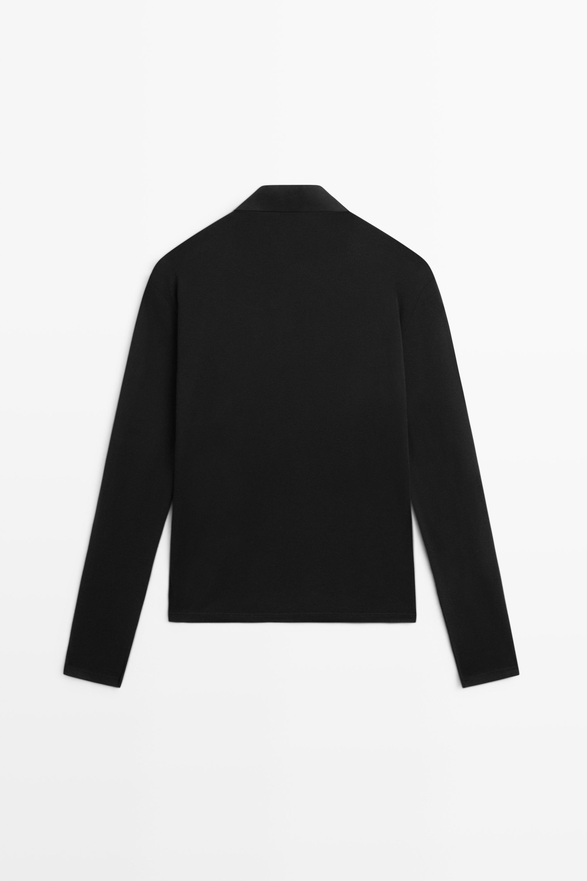 Long sleeve wool polo shirt - BLACK