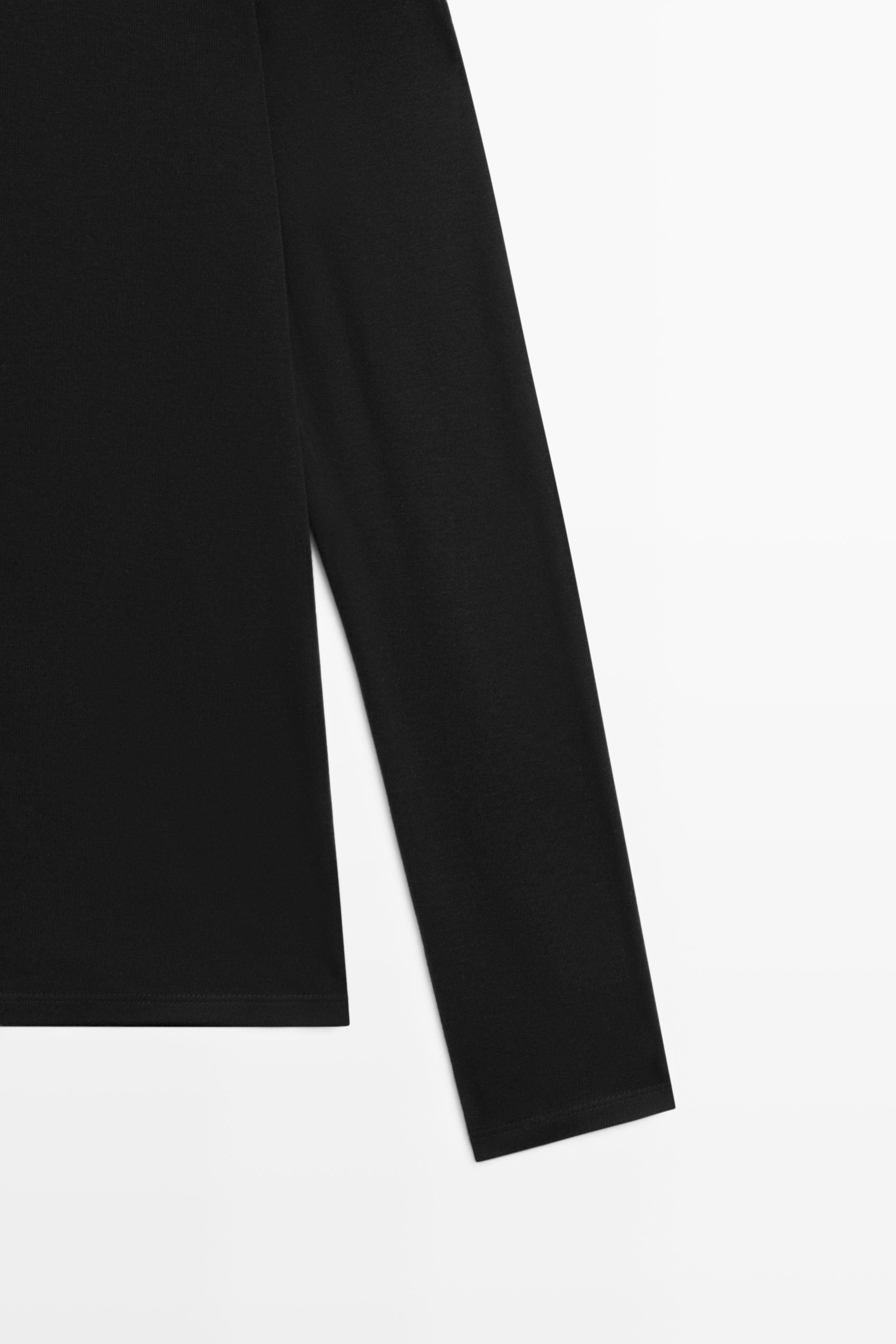 Long sleeve wool polo shirt - BLACK