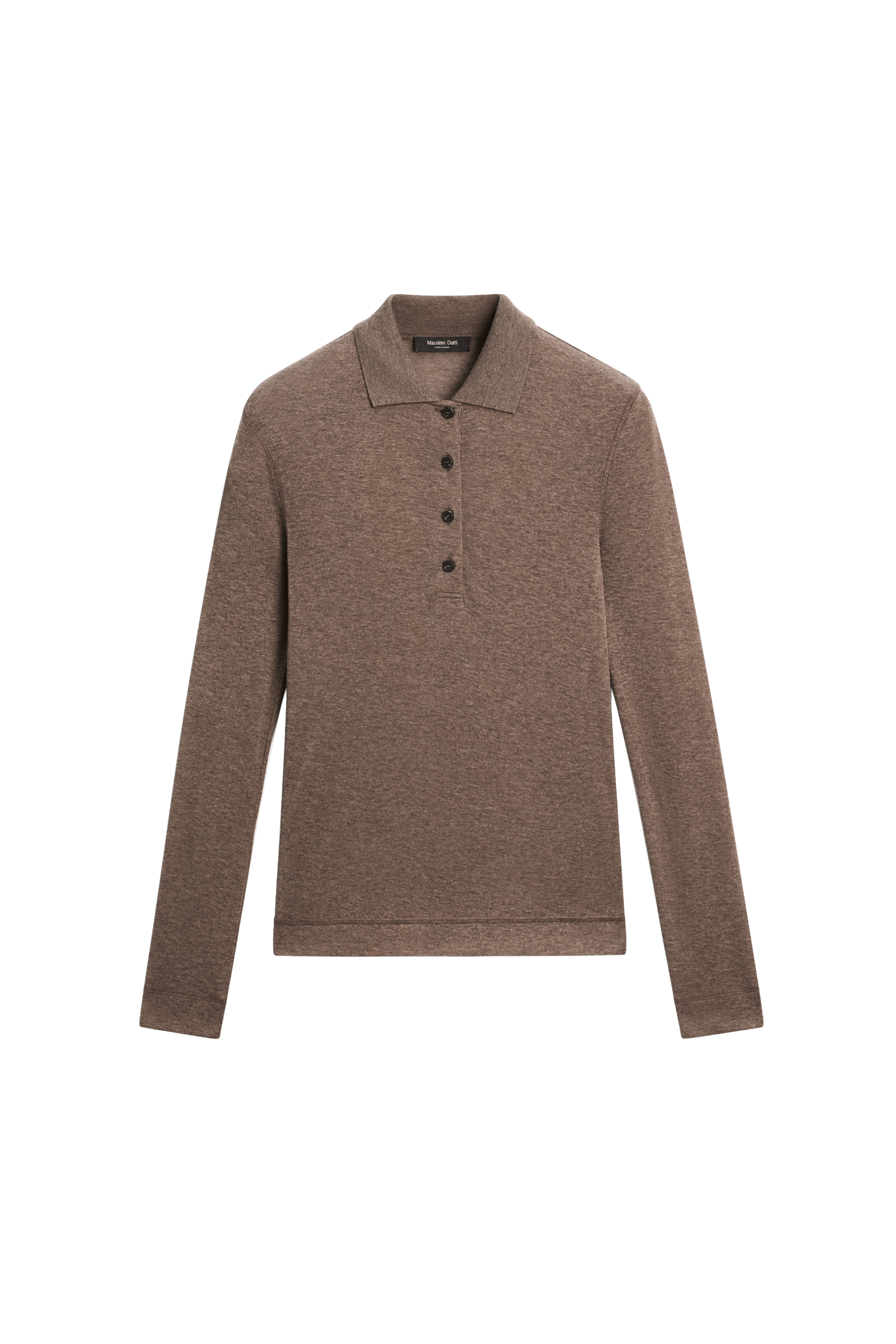 Long sleeve wool polo shirt - MINK