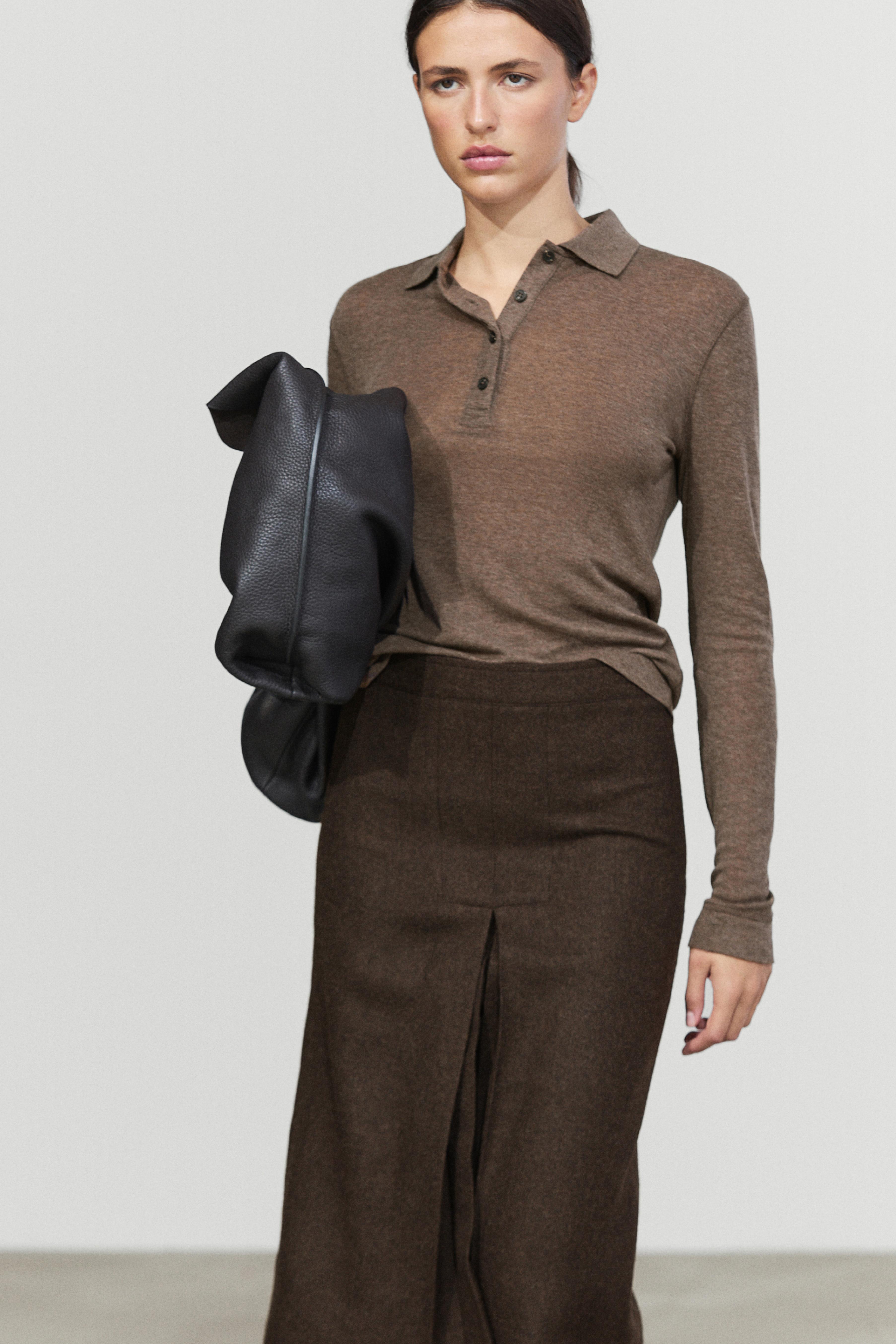 Long sleeve wool polo shirt - MINK