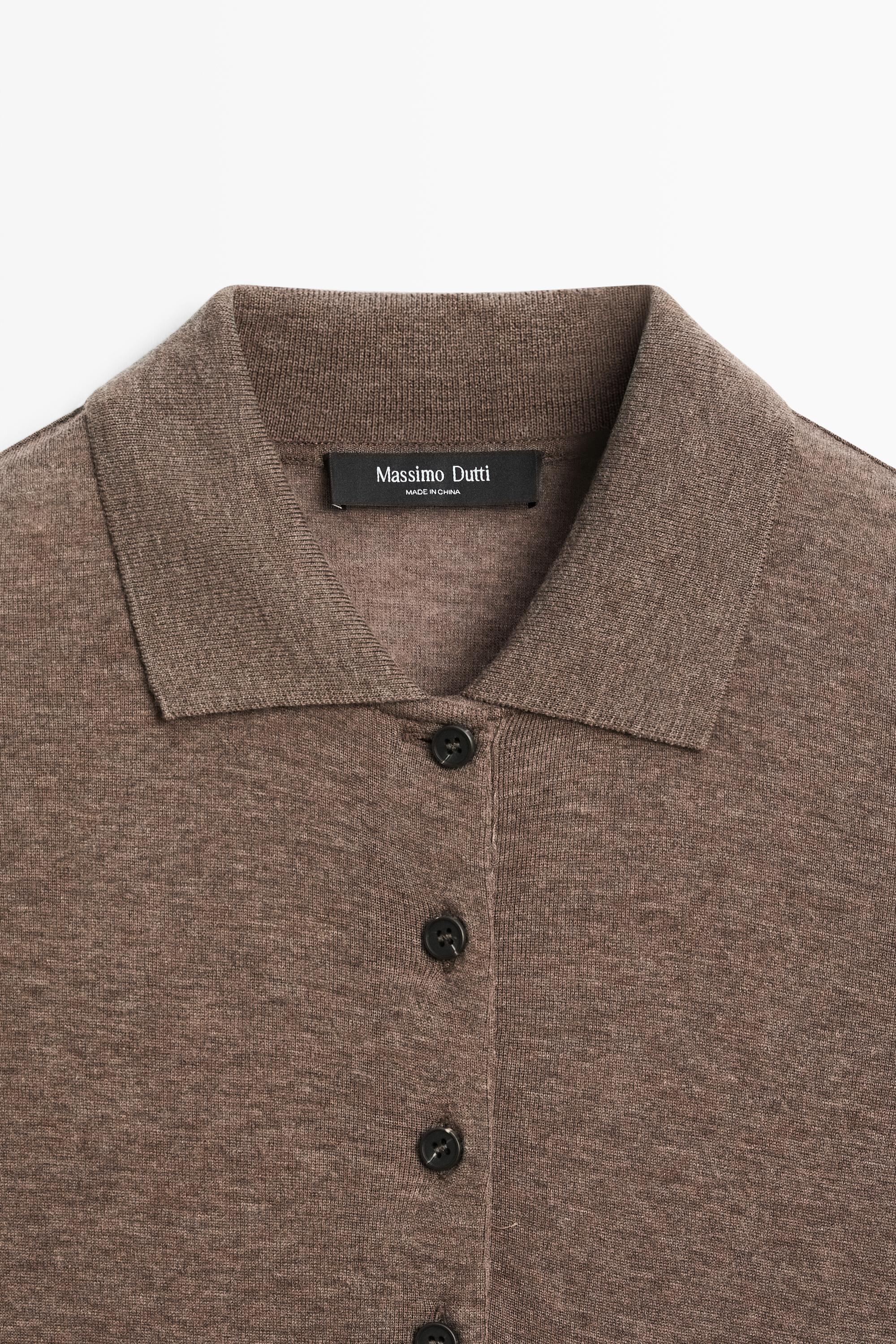 Long sleeve wool polo shirt - MINK