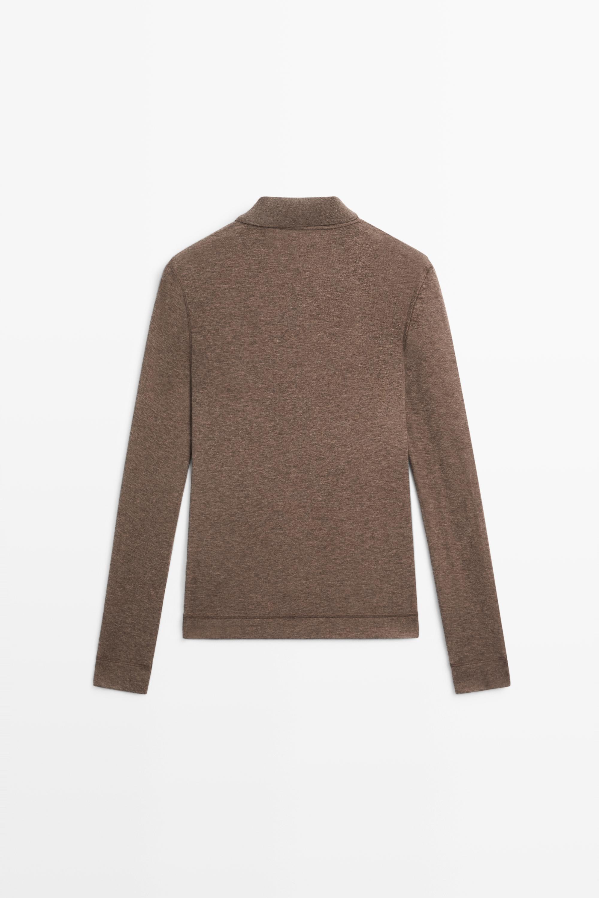 Long sleeve wool polo shirt - MINK