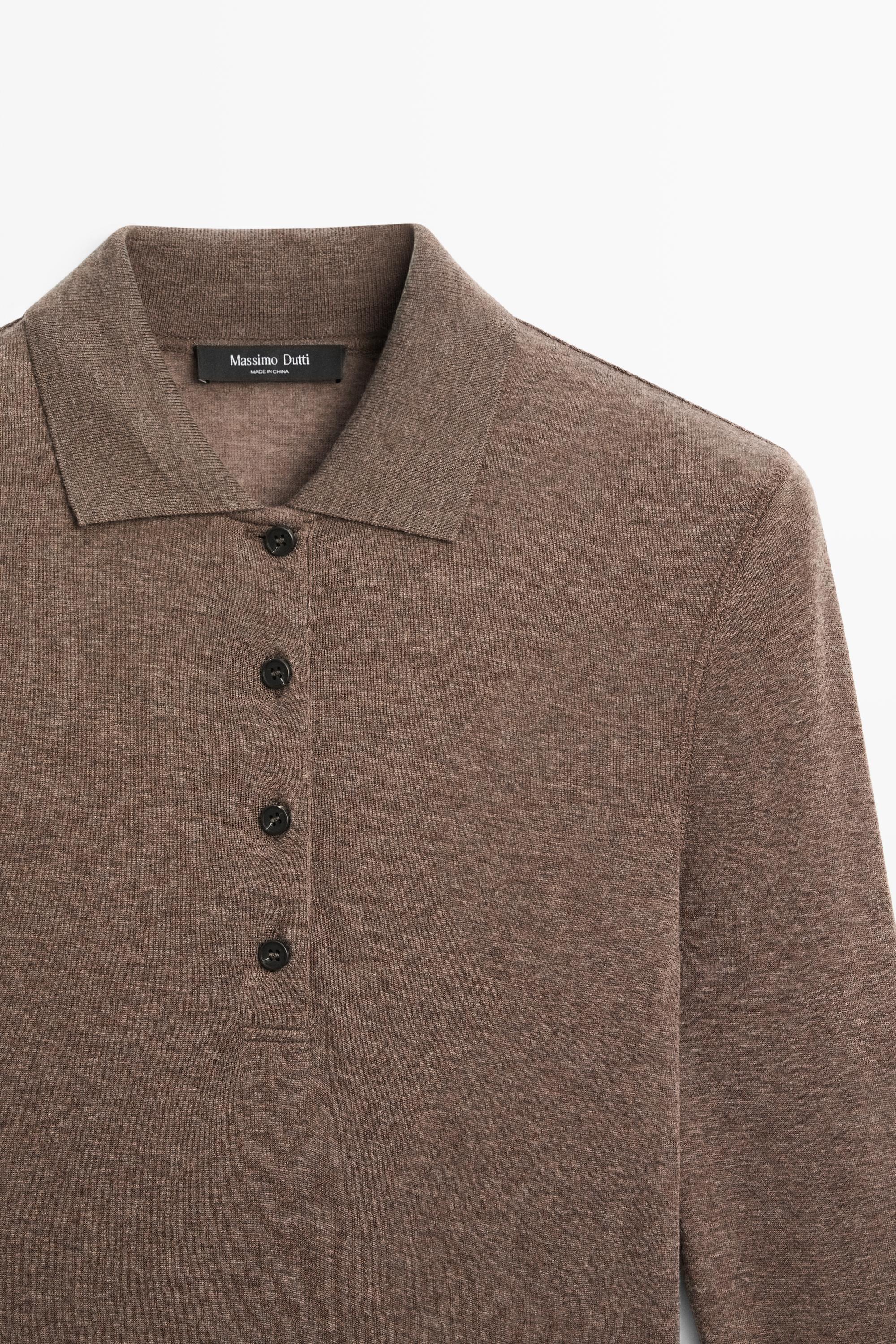 Long sleeve wool polo shirt - MINK