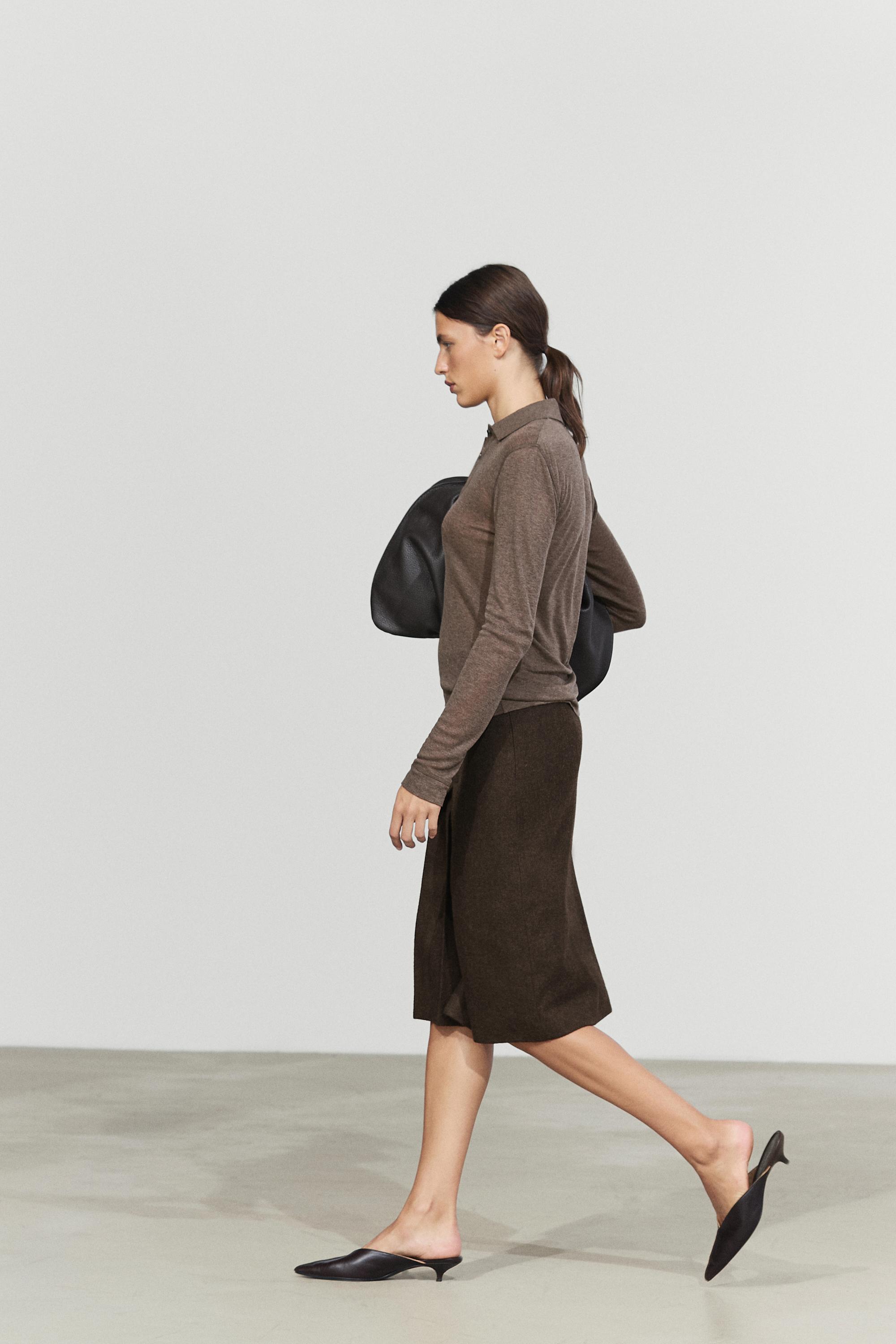 Long sleeve wool polo shirt - MINK