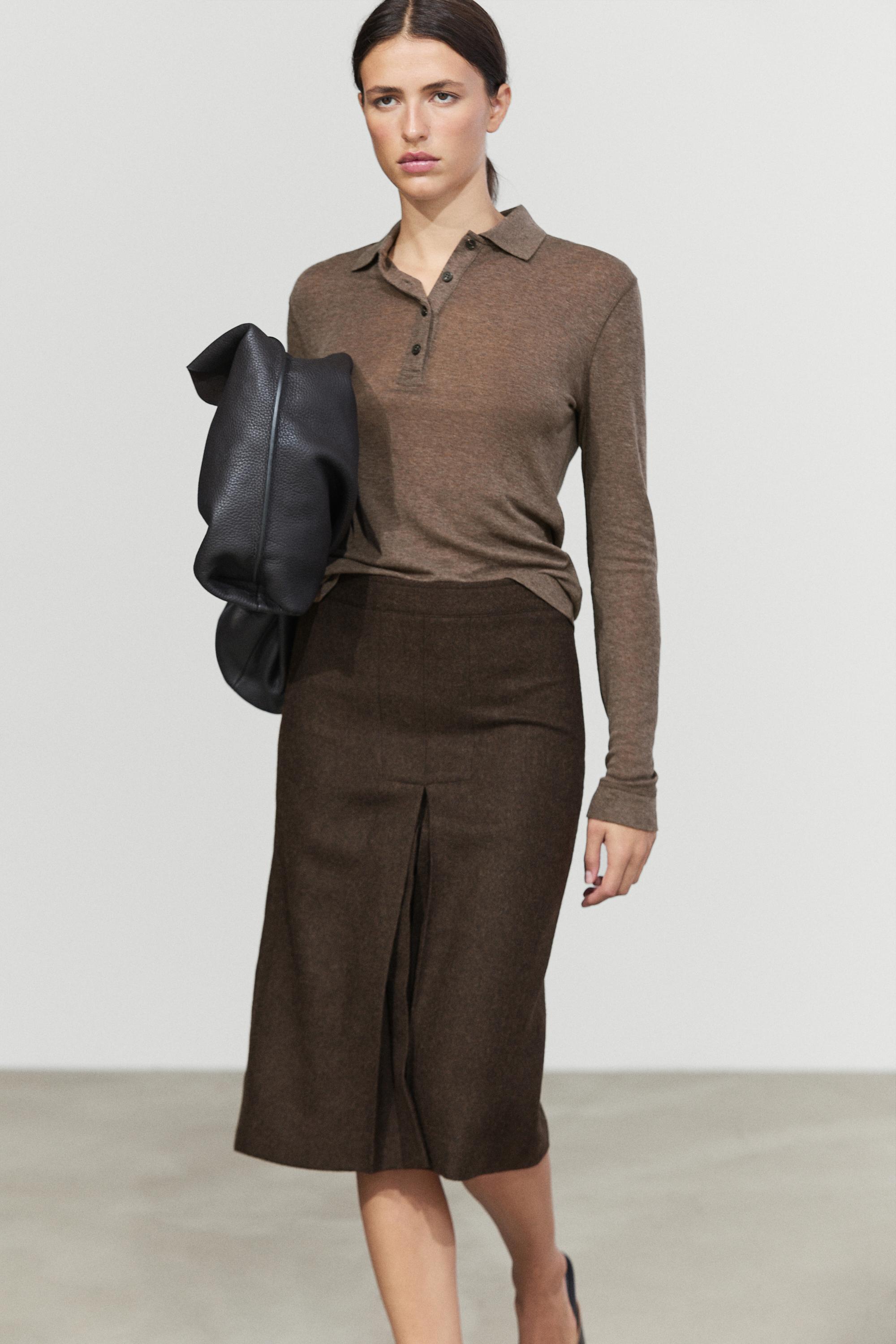 Long sleeve wool polo shirt - MINK