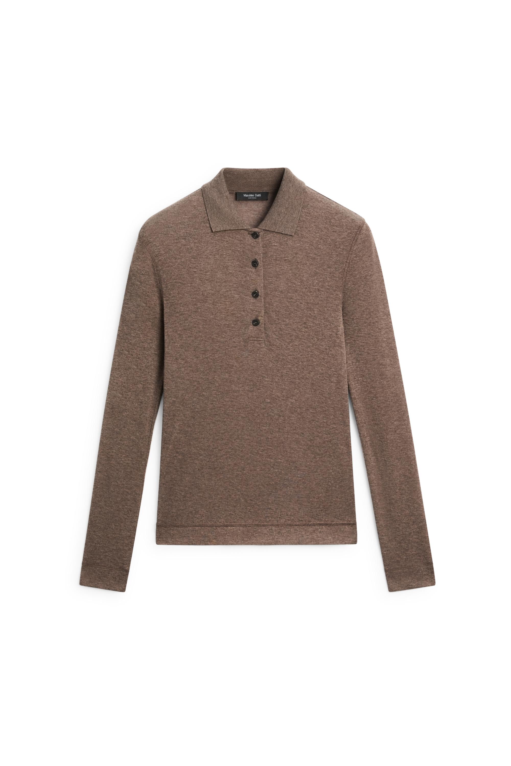 Long sleeve wool polo shirt - MINK