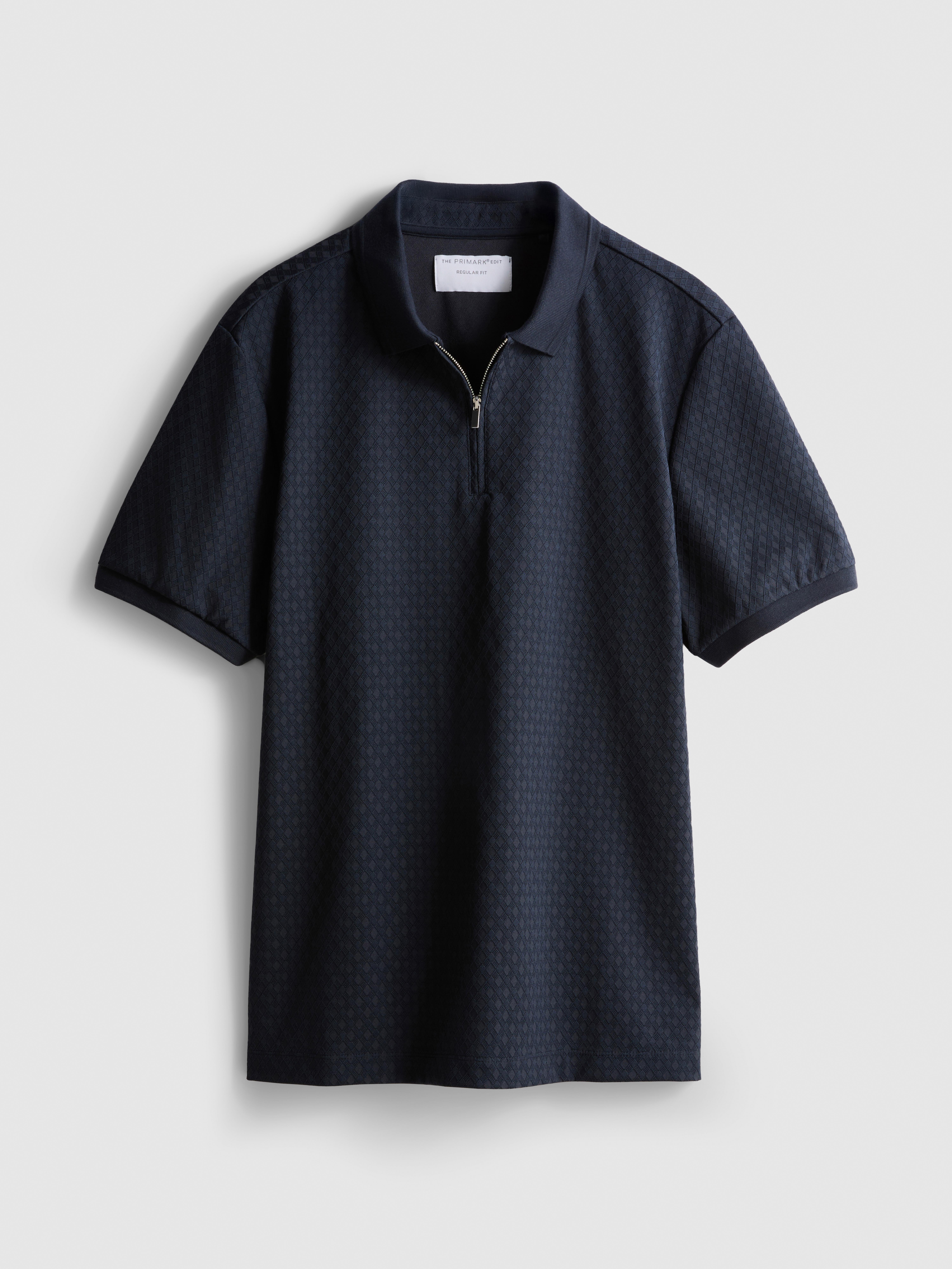 The Edit Textured Zip Polo Shirt - Navy