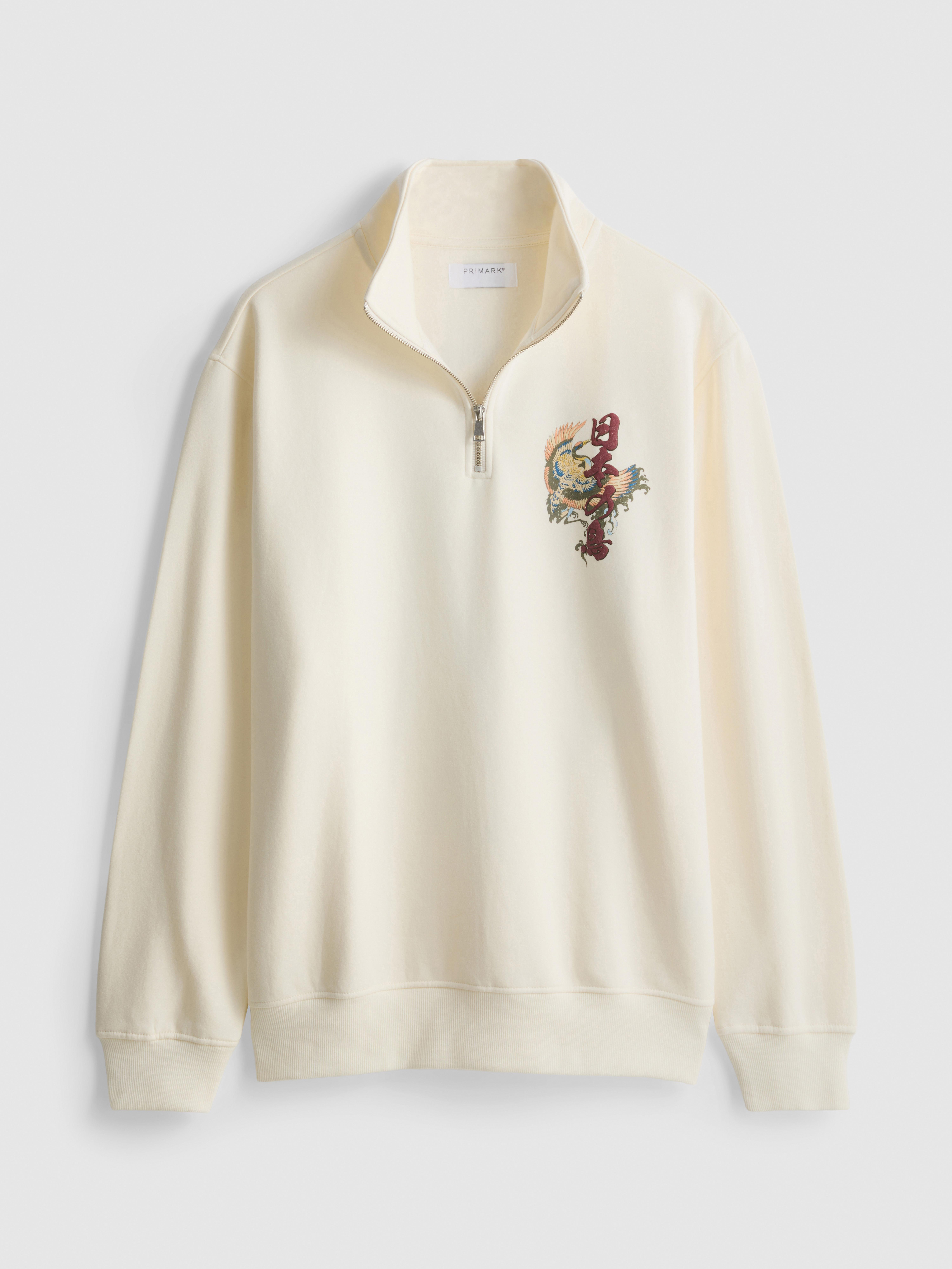 Funnel Neck Half-Zip Sweatshirt - Ivory
