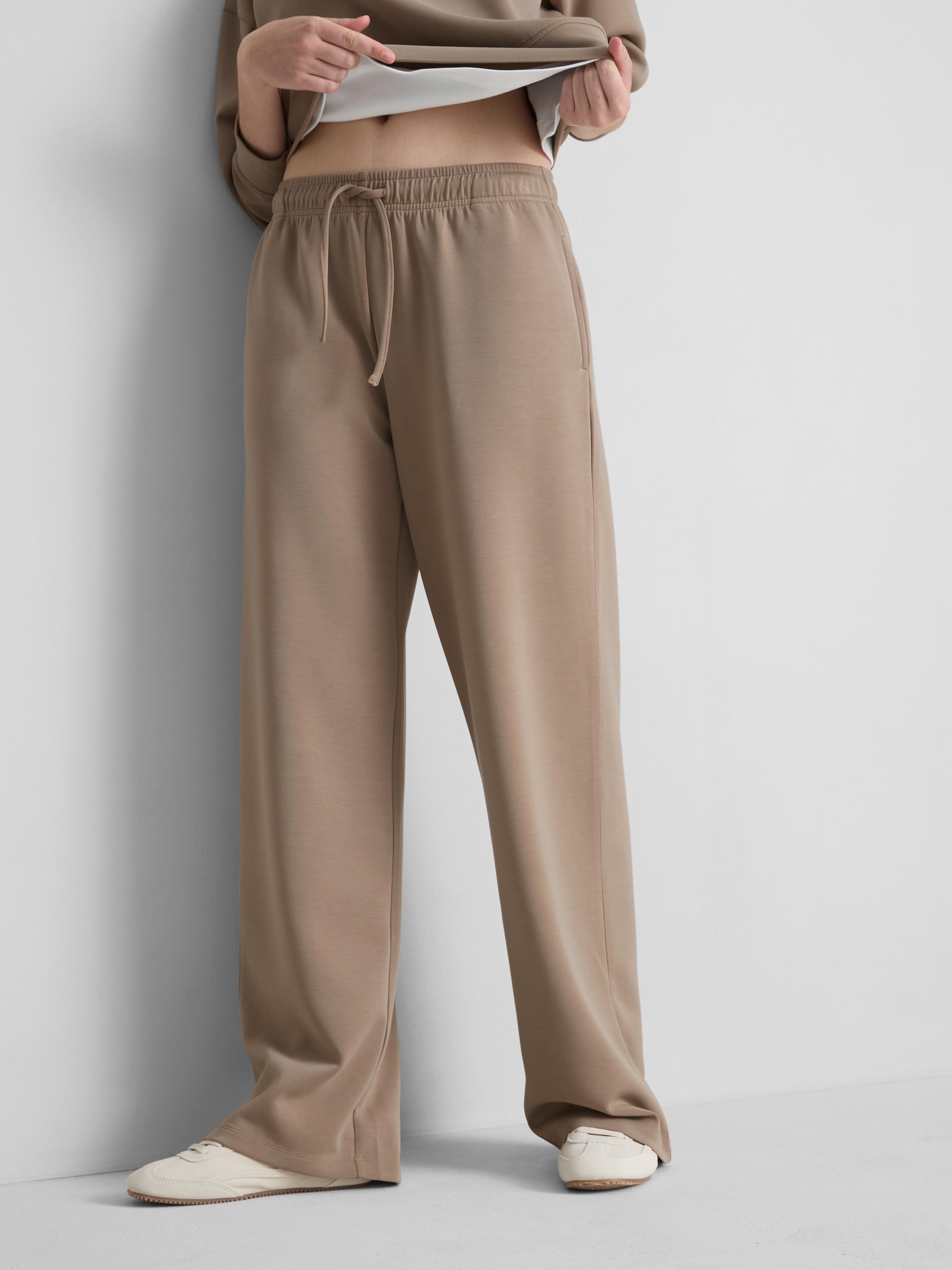 Modal Blend Wide Leg Joggers - Taupe