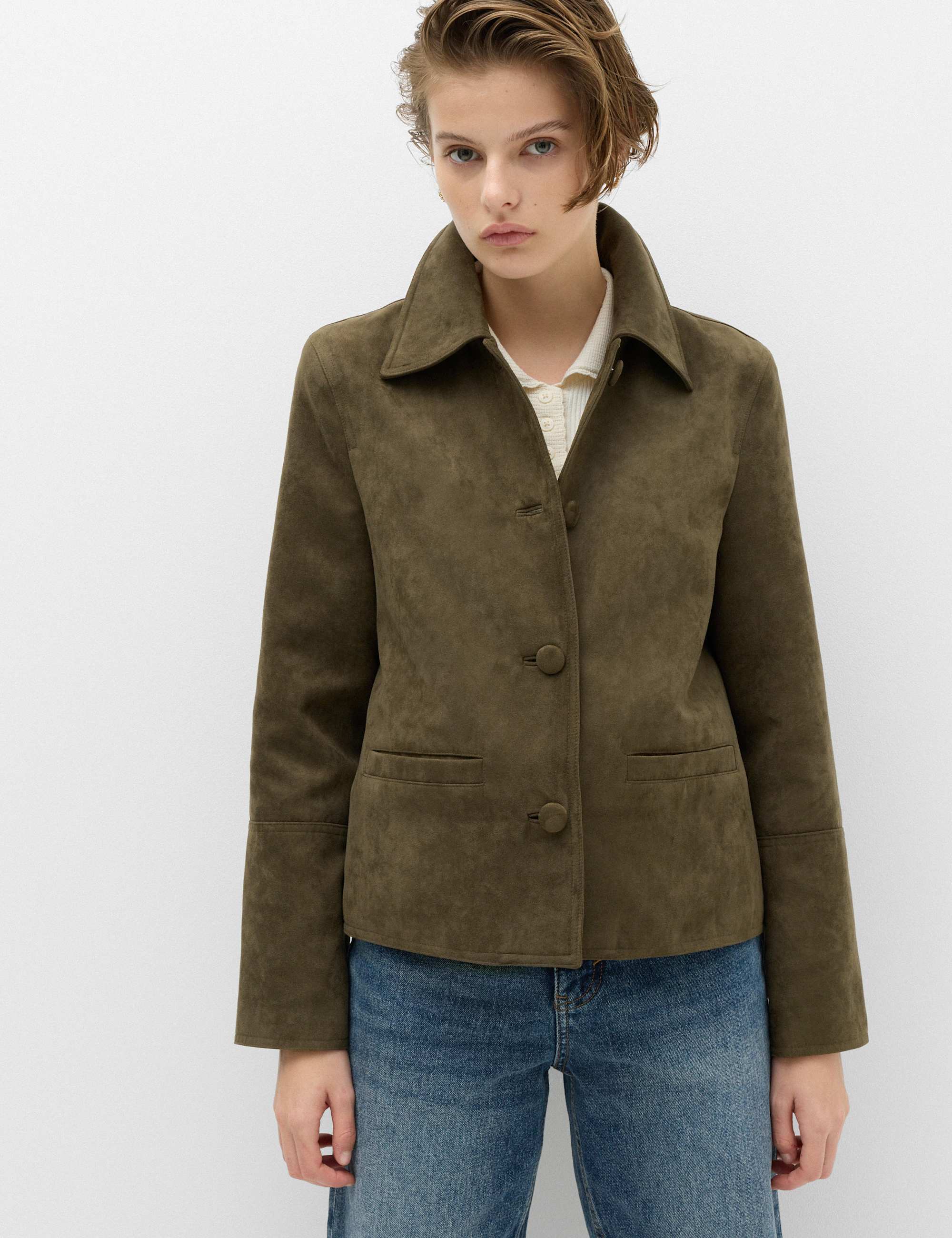 Suedette Button Through Short Jacket