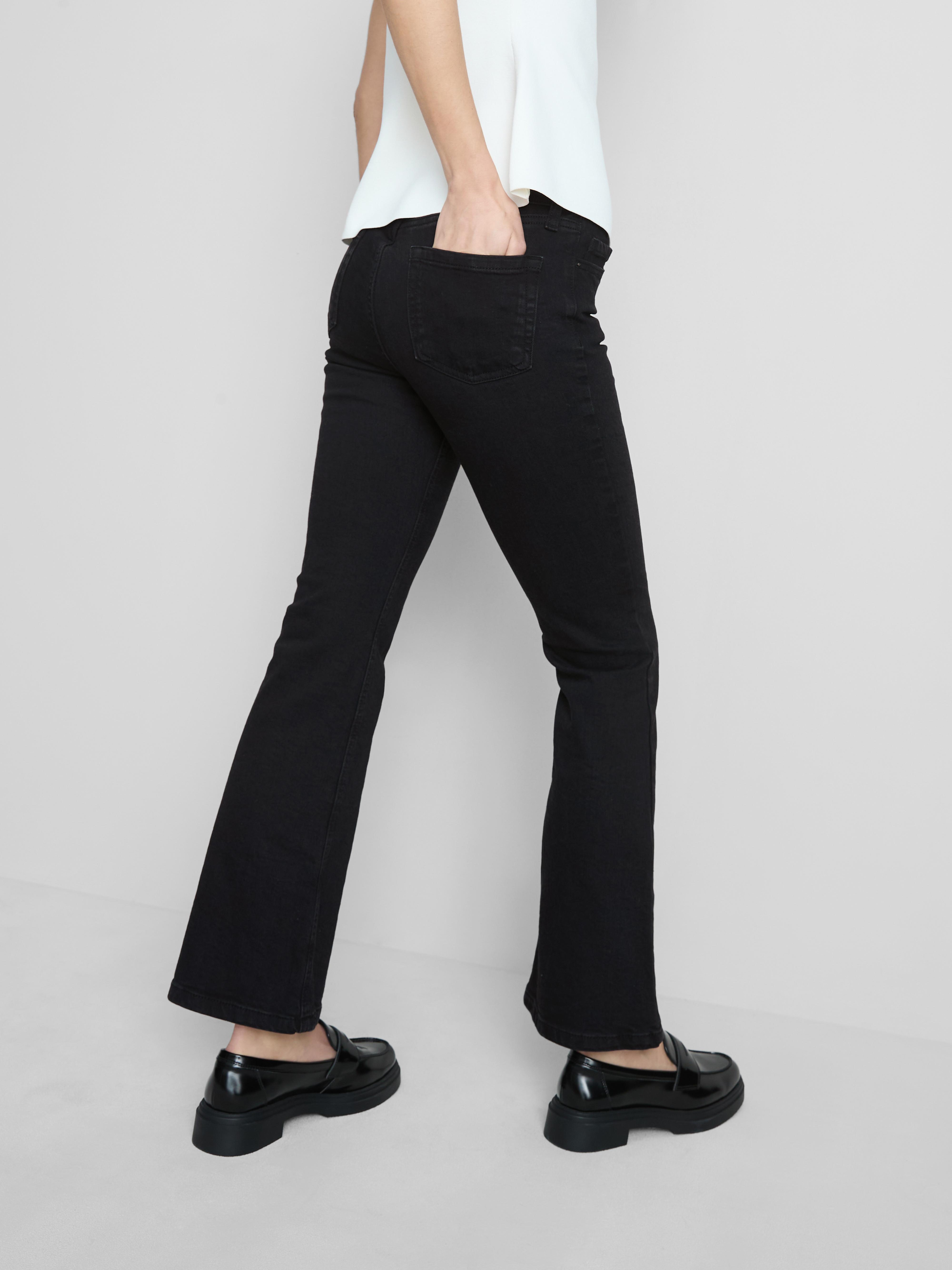 Cotton Denim Flared Mid-Rise Jeans - Black