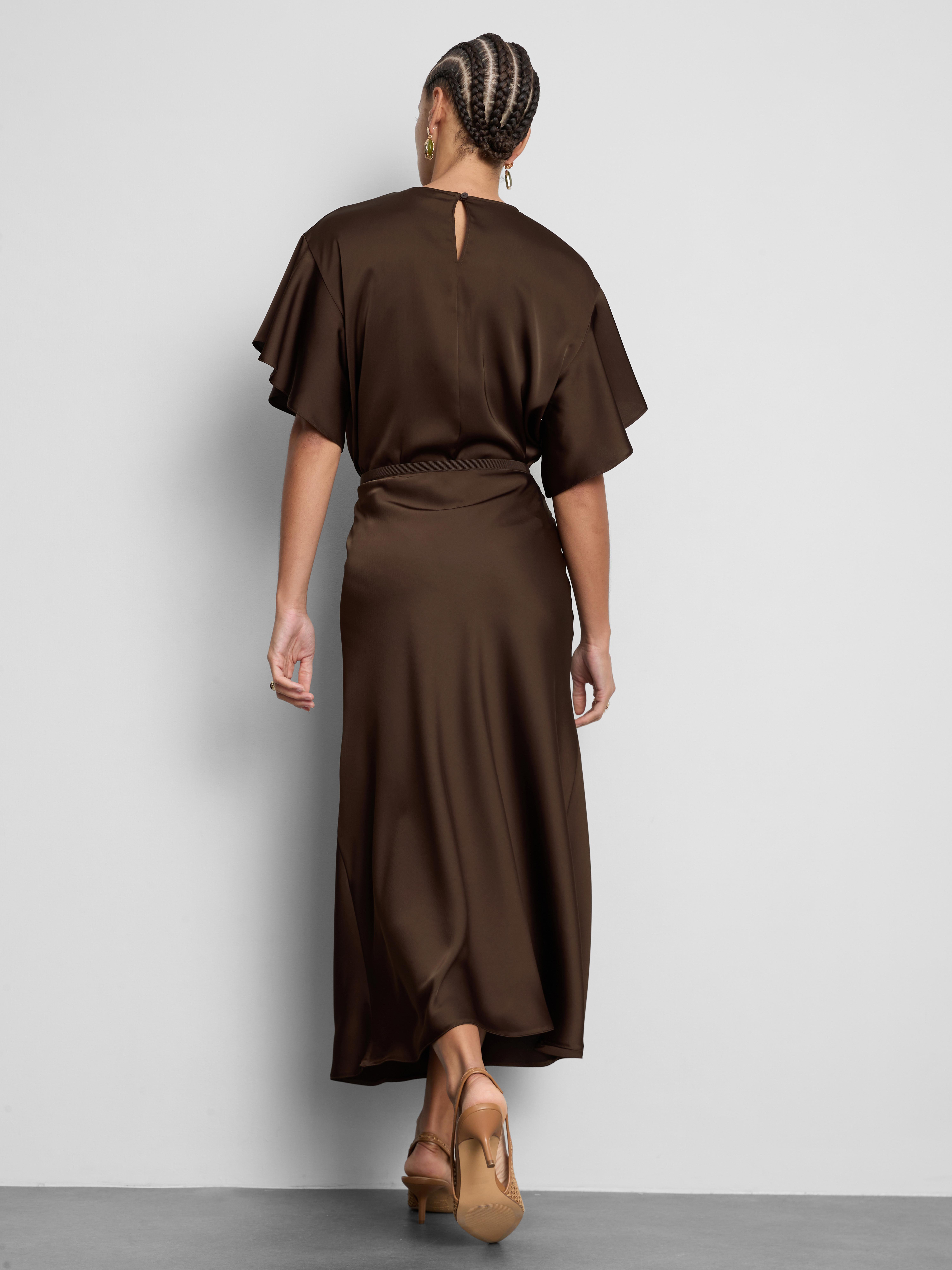 Satin Circle Midi Skirt - Chocolate