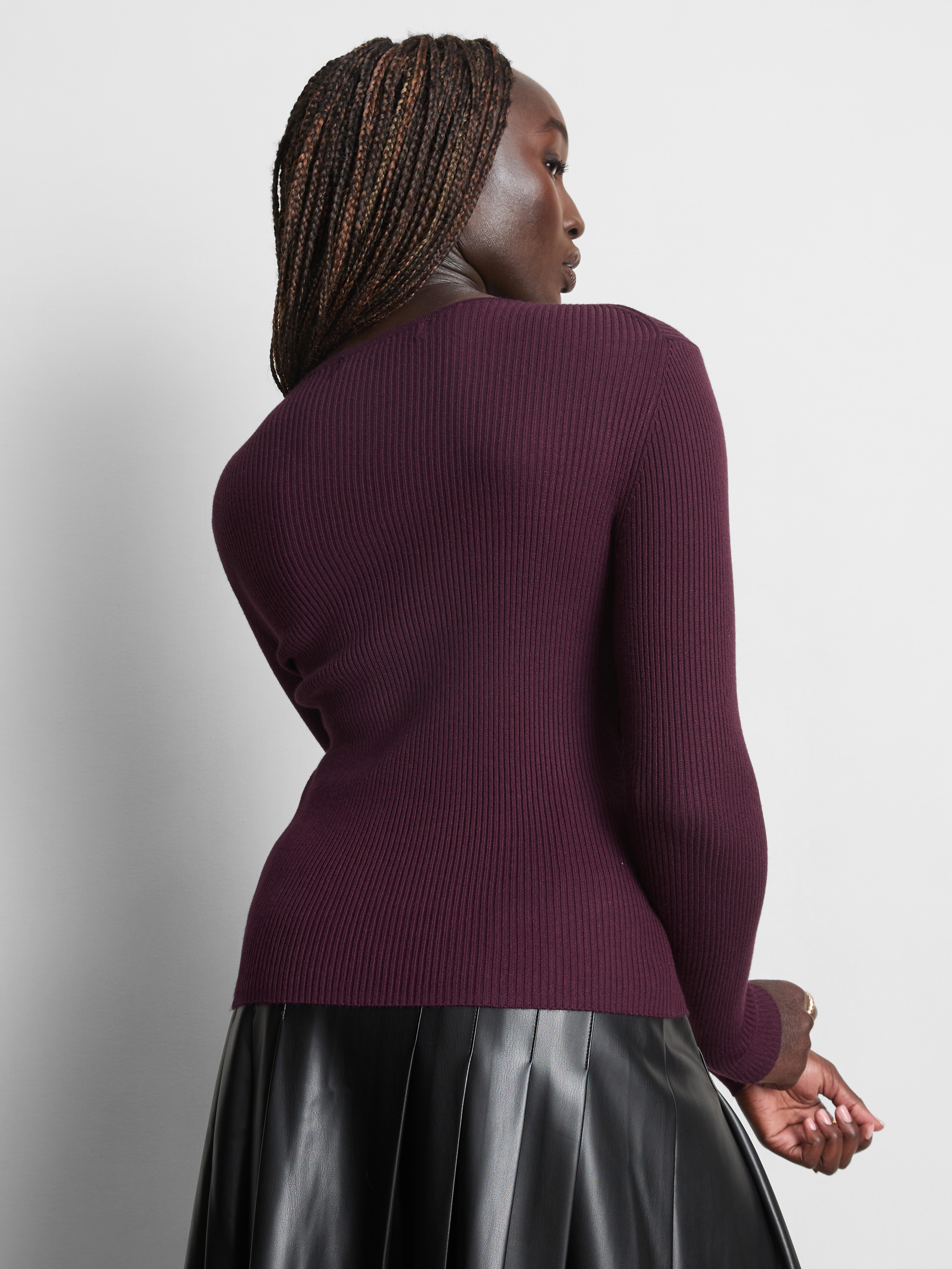 Ribbed Crew Neck Sweater - Dark Purple