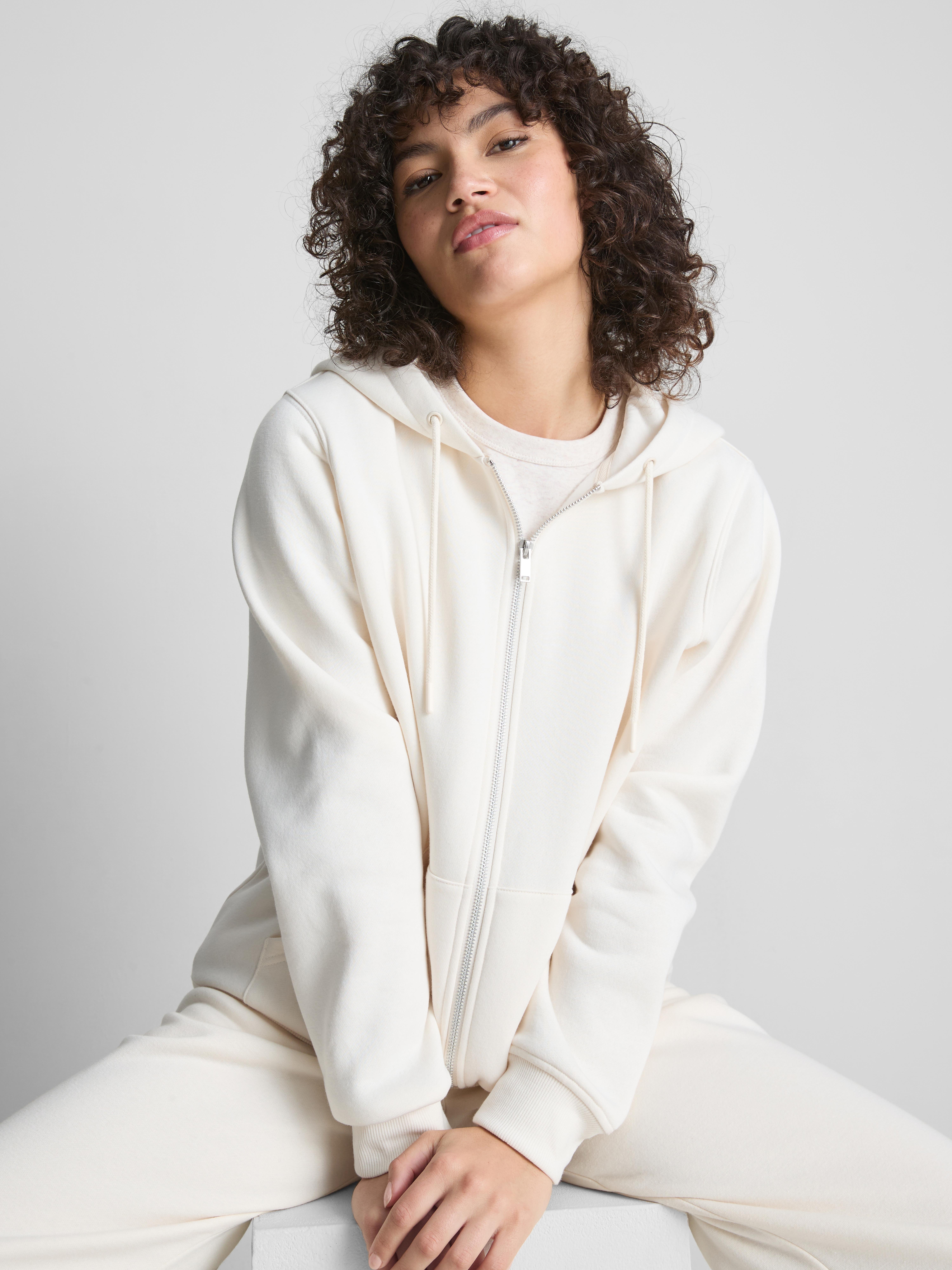 Essential Cotton Blend Zip Through Hoodie - Ivory