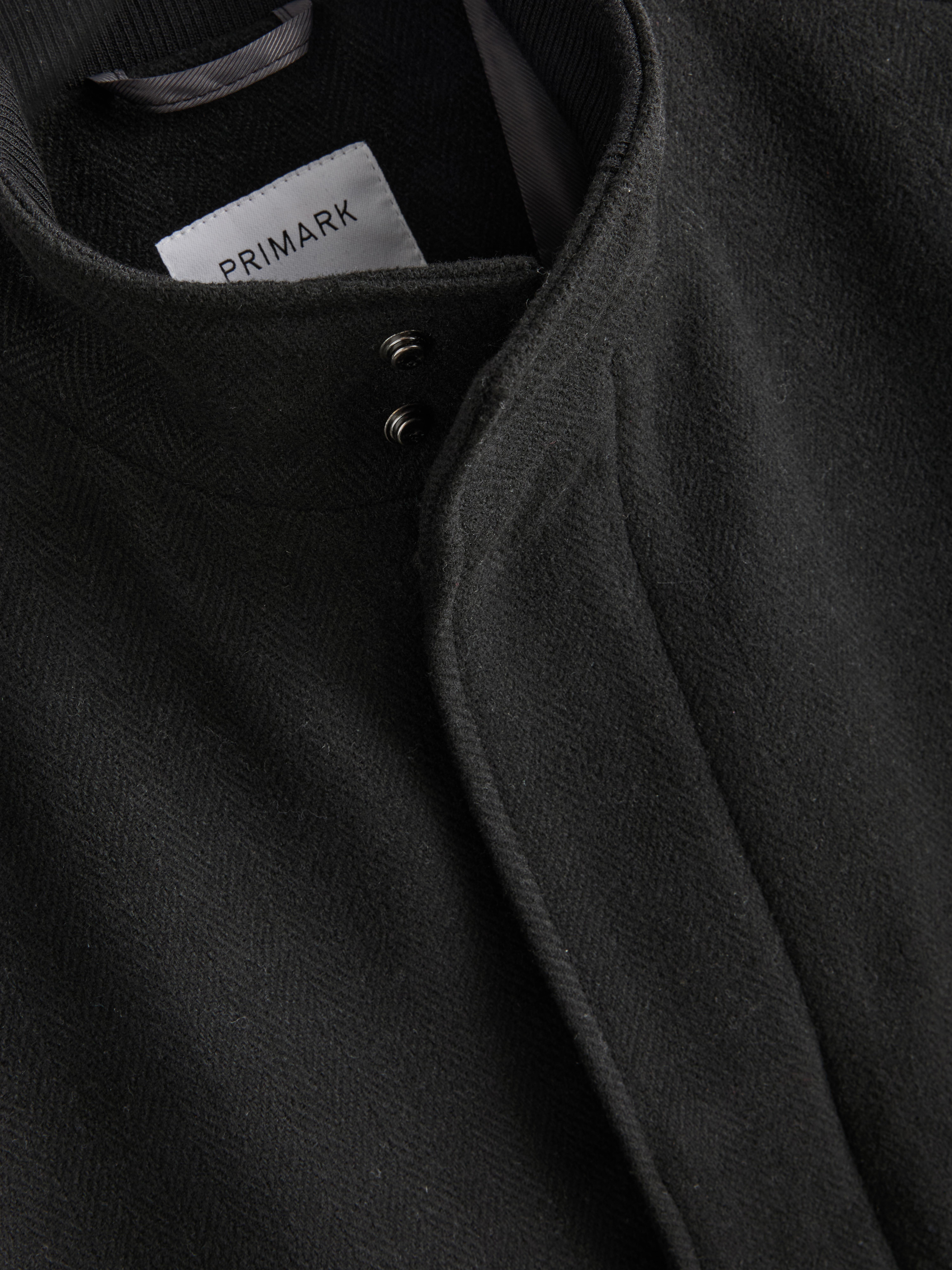 High-Neck Longline Coat - Black