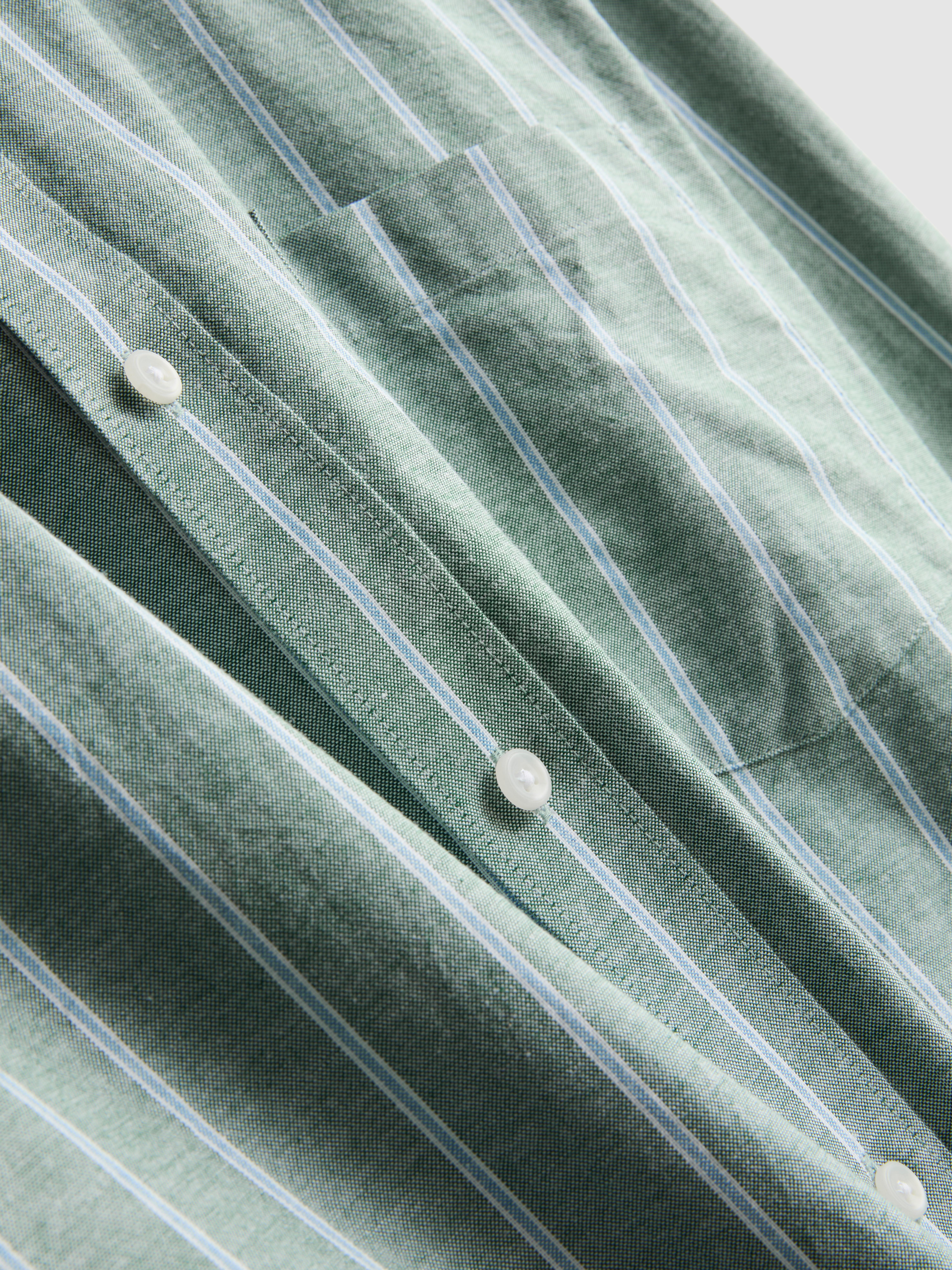 Pure Cotton Striped Oxford Shirt - Green