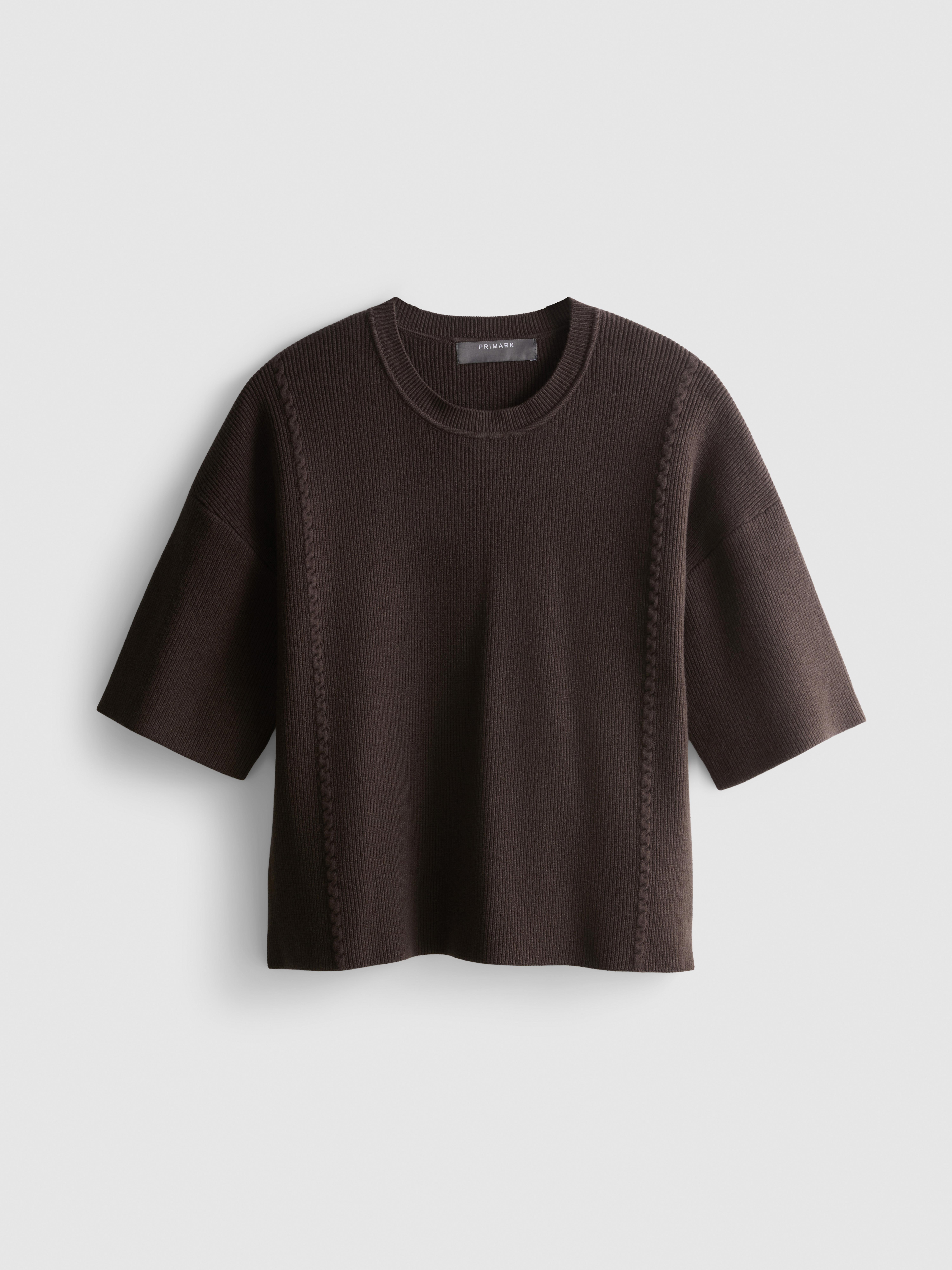 Knitted Dropped-Sleeve T-Shirt - Chocolate