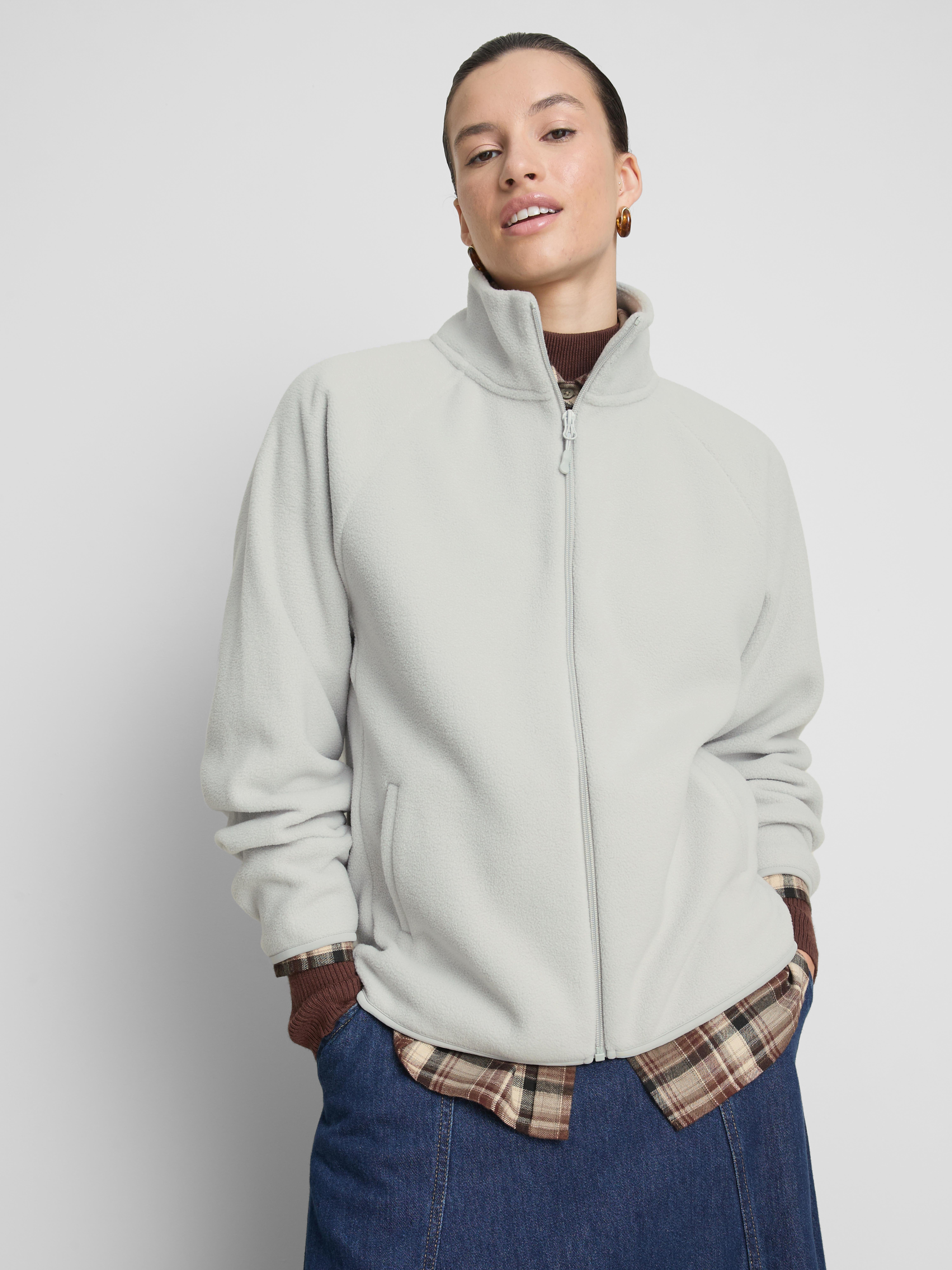 Zip-Up Funnel Neck Fleece - Light Gray