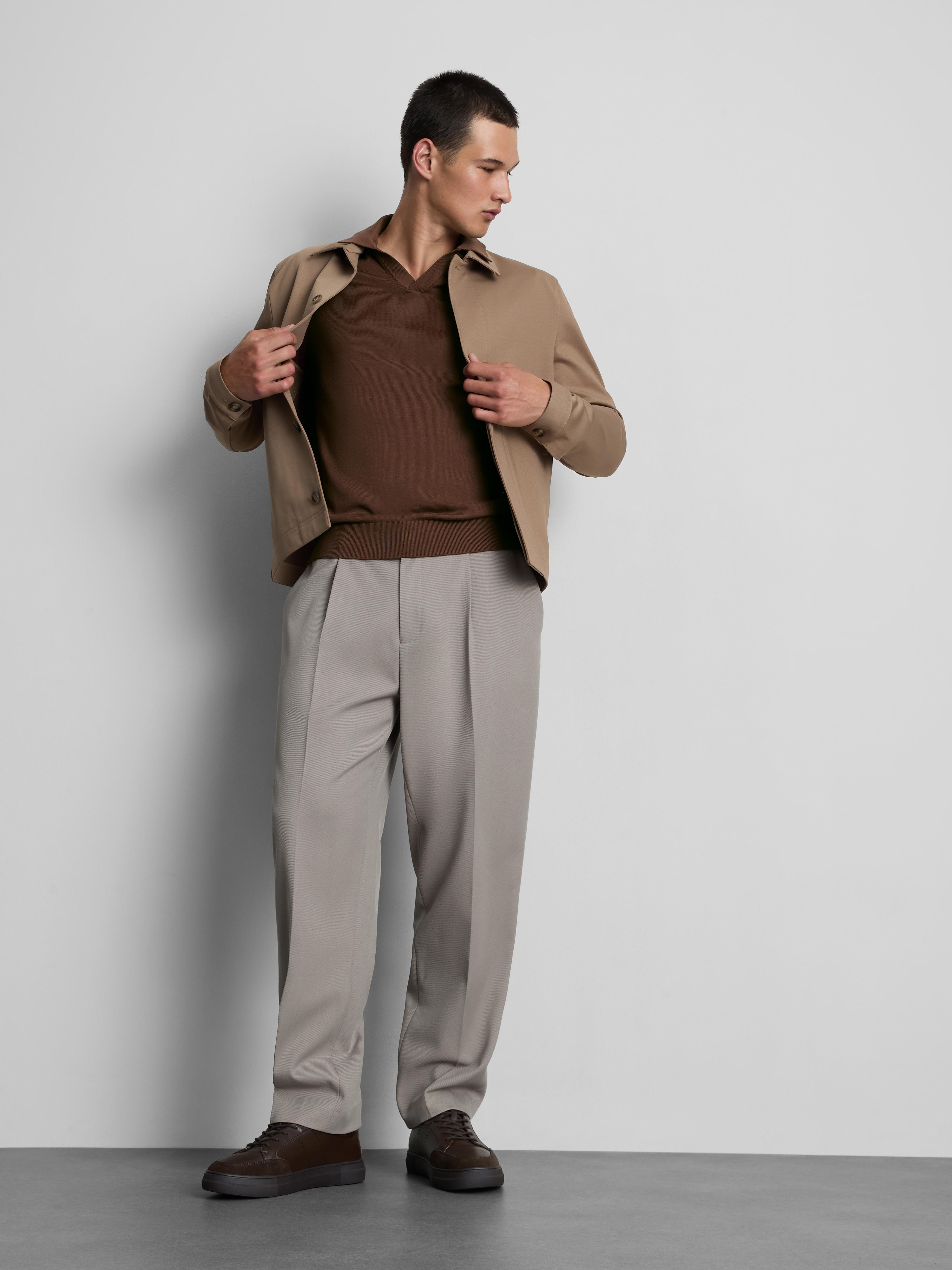 Knitted Long-Sleeve Polo Shirt - Dark Brown