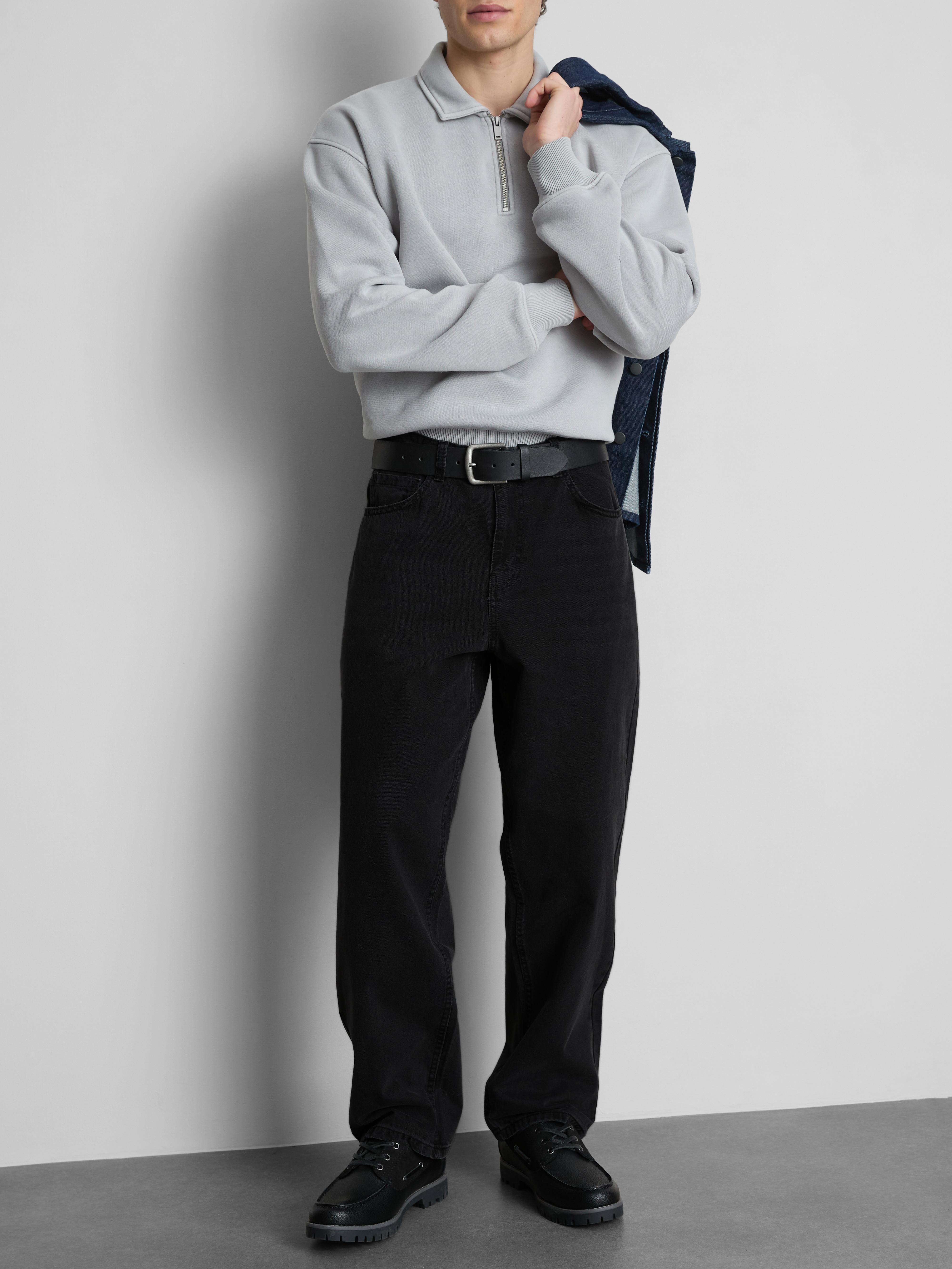 Mid-Rise Relaxed Straight Leg Jeans - Black