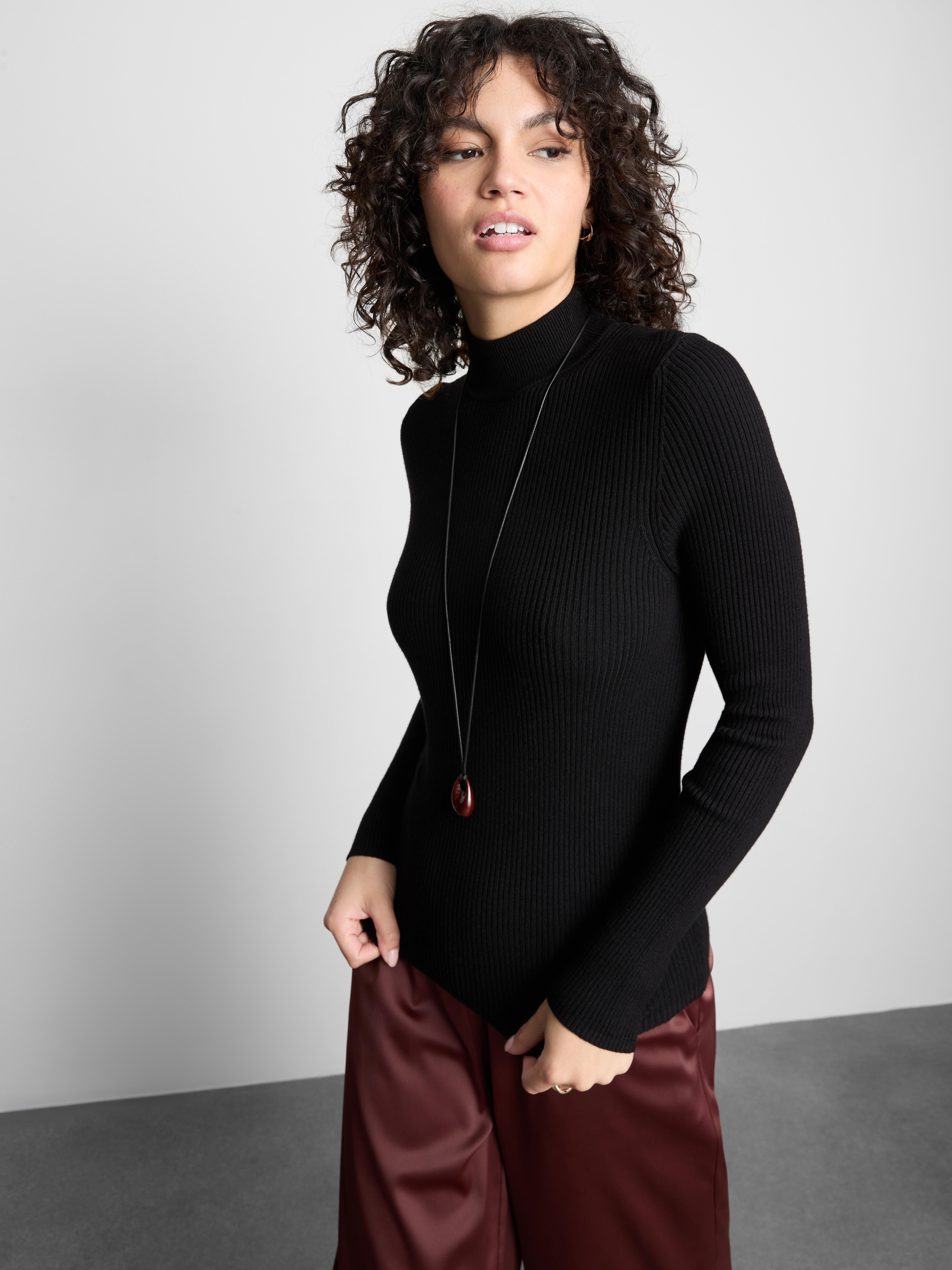 Ribbed Turtleneck Sweater - Black