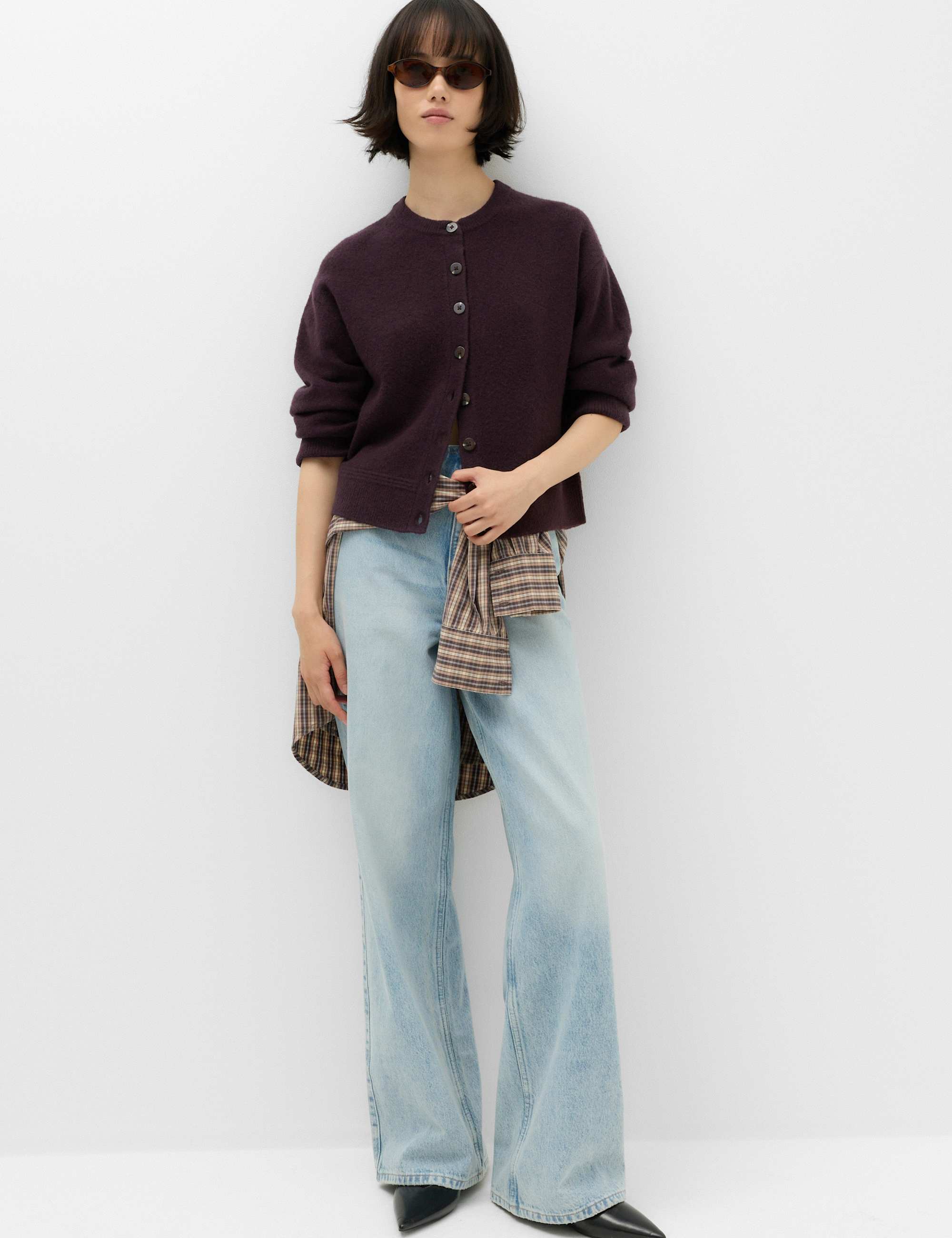 Crew Neck Cardigan With Wool
