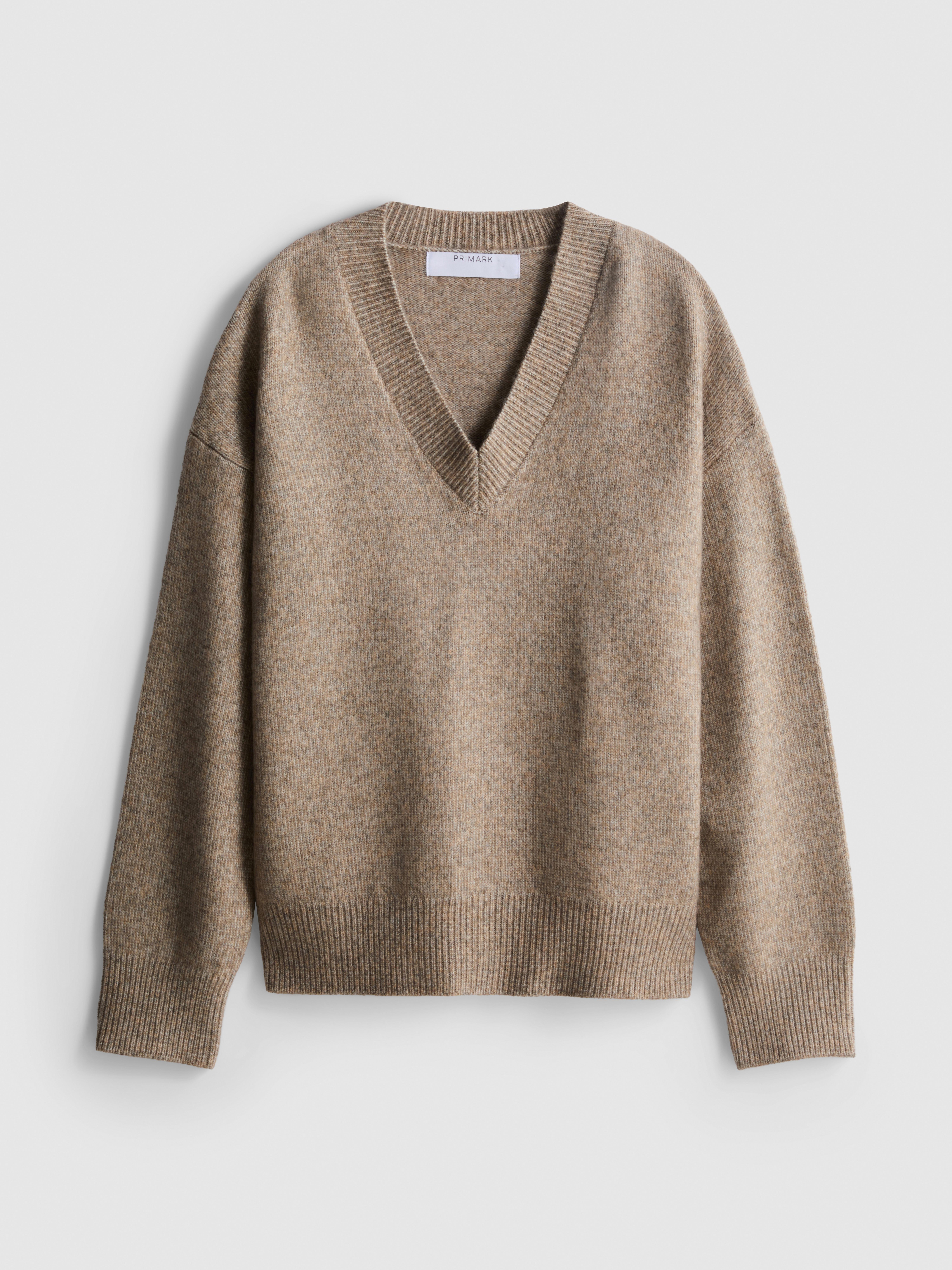 Knitted V-Neck Sweater - Oatmeal