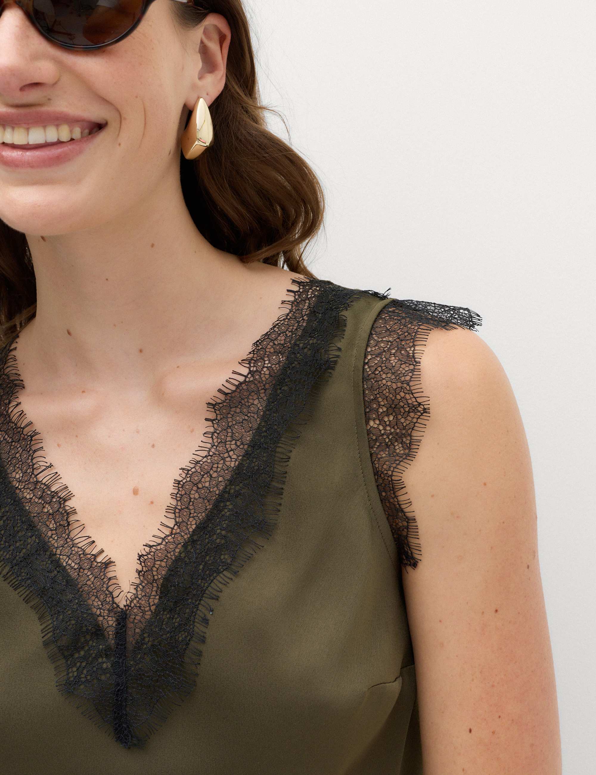 Satin V-Neck Lace Insert Cami Top