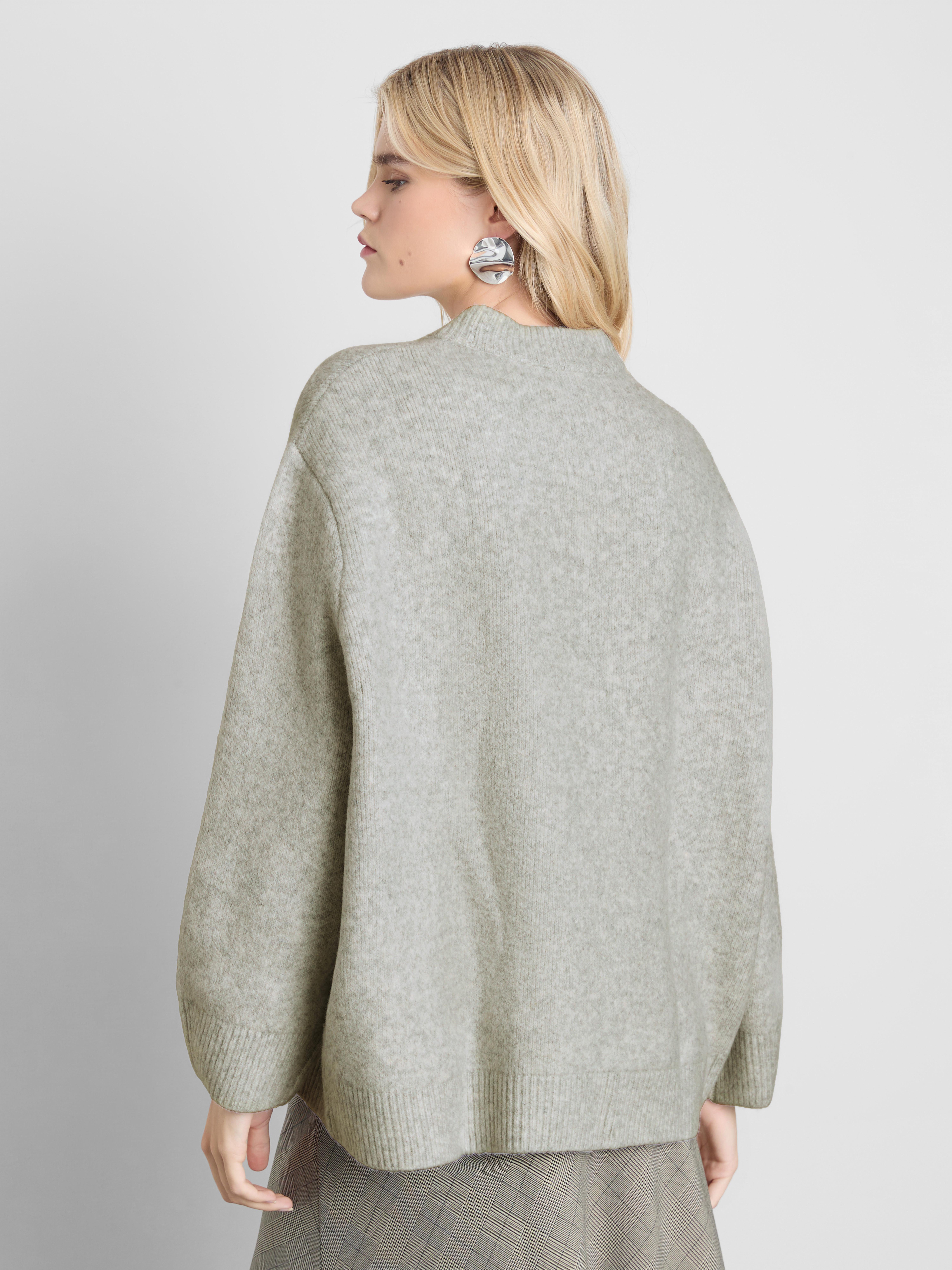 Wool Blend Oversized Crew Neck Sweater - Gray Heather