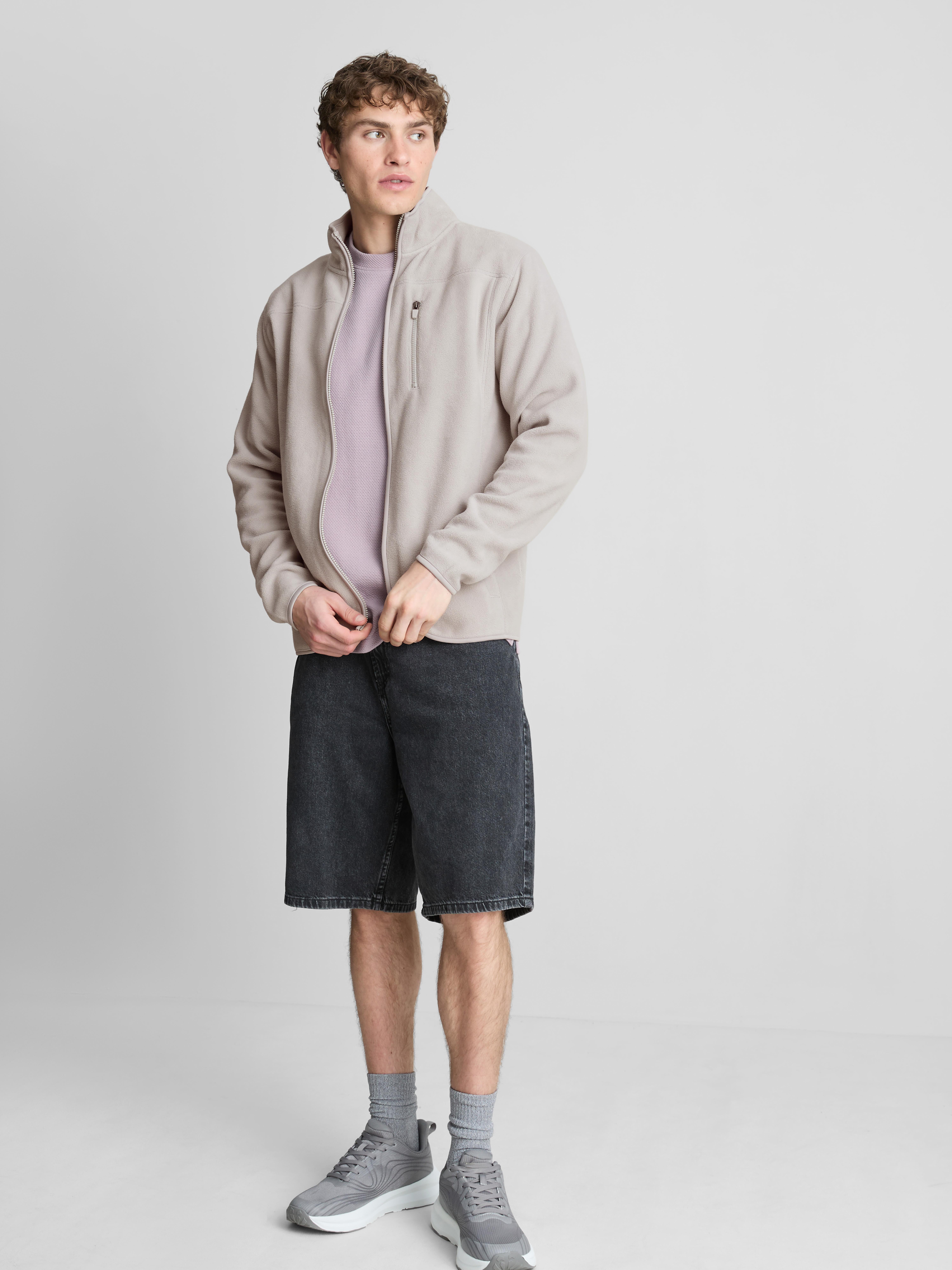 Zip-Up Fleece Jacket - Light Gray