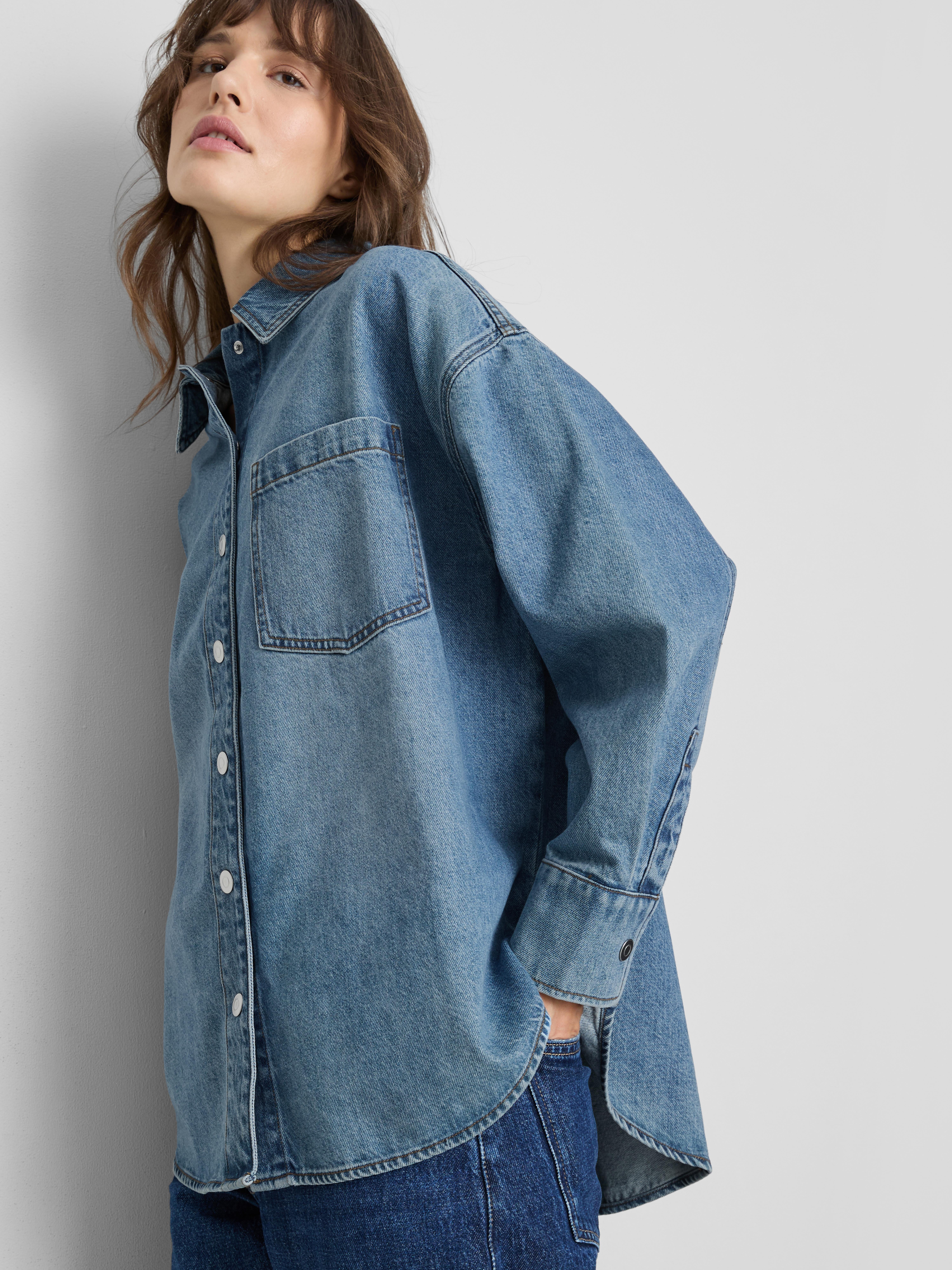 Relaxed Cotton Denim Button-Up Shirt - Mid Blue