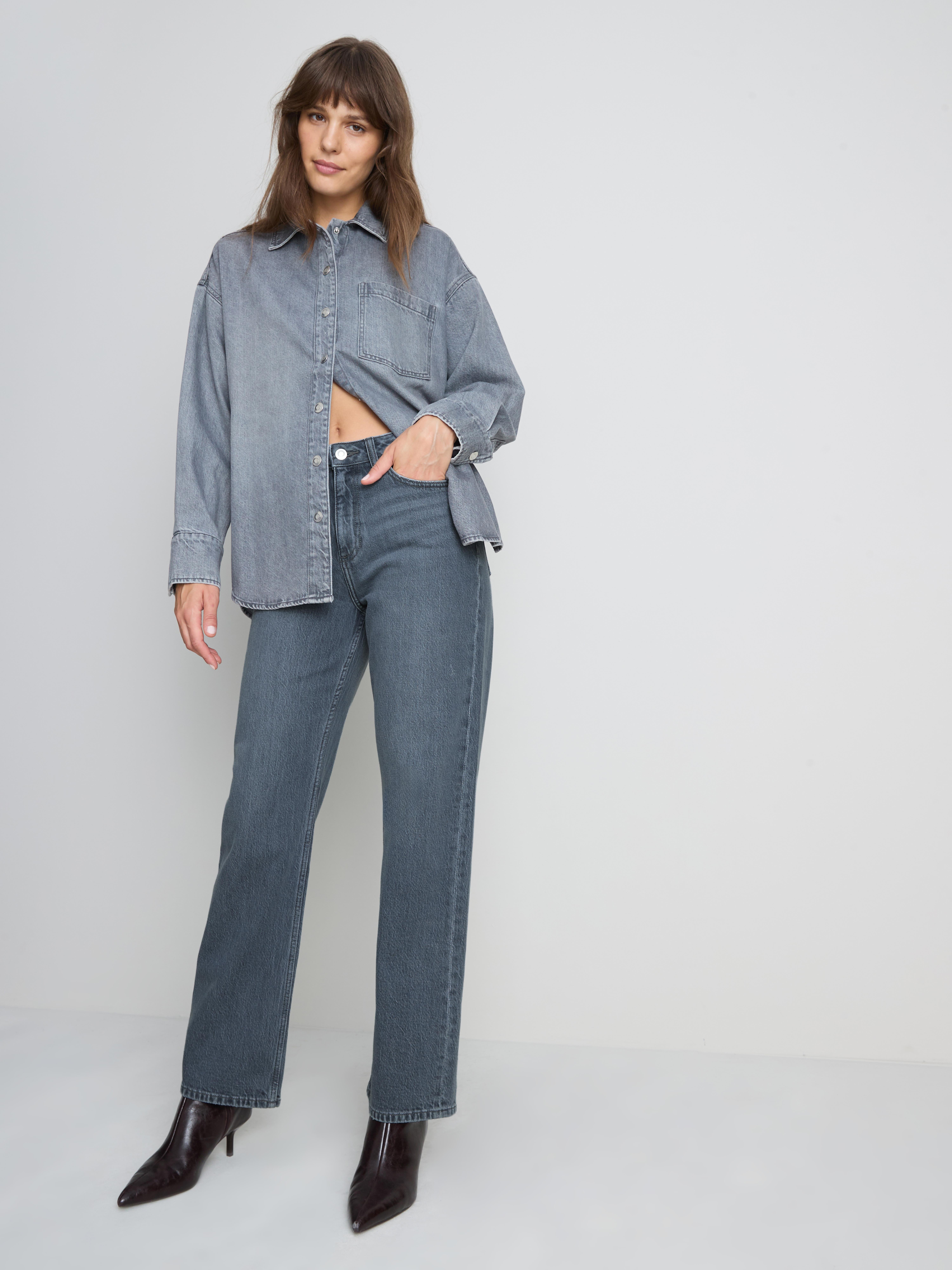 Cotton-Rich Straight-Leg Jeans - Gray