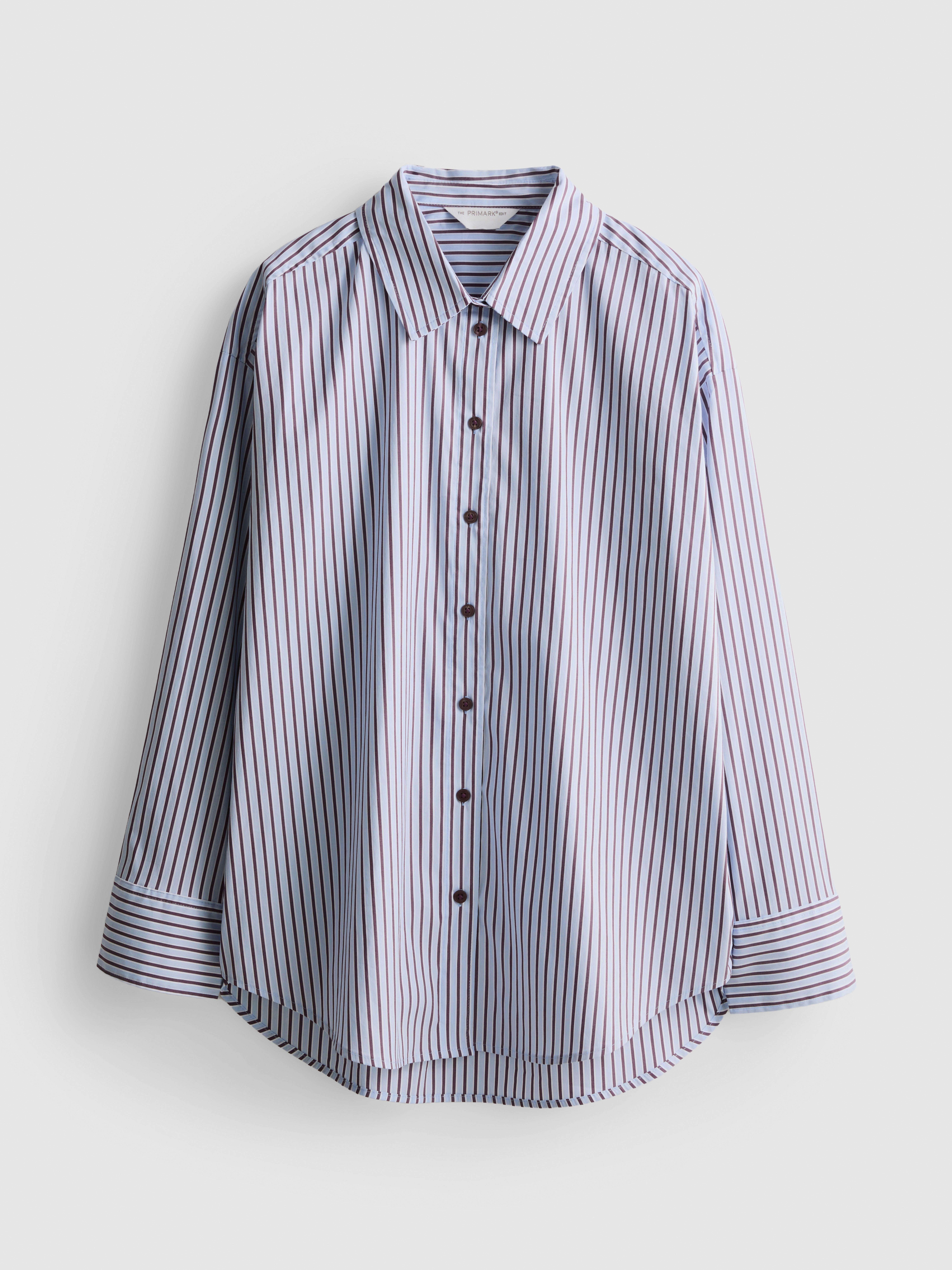 The Edit | Cotton Rich Striped Poplin Shirt - Light Blue
