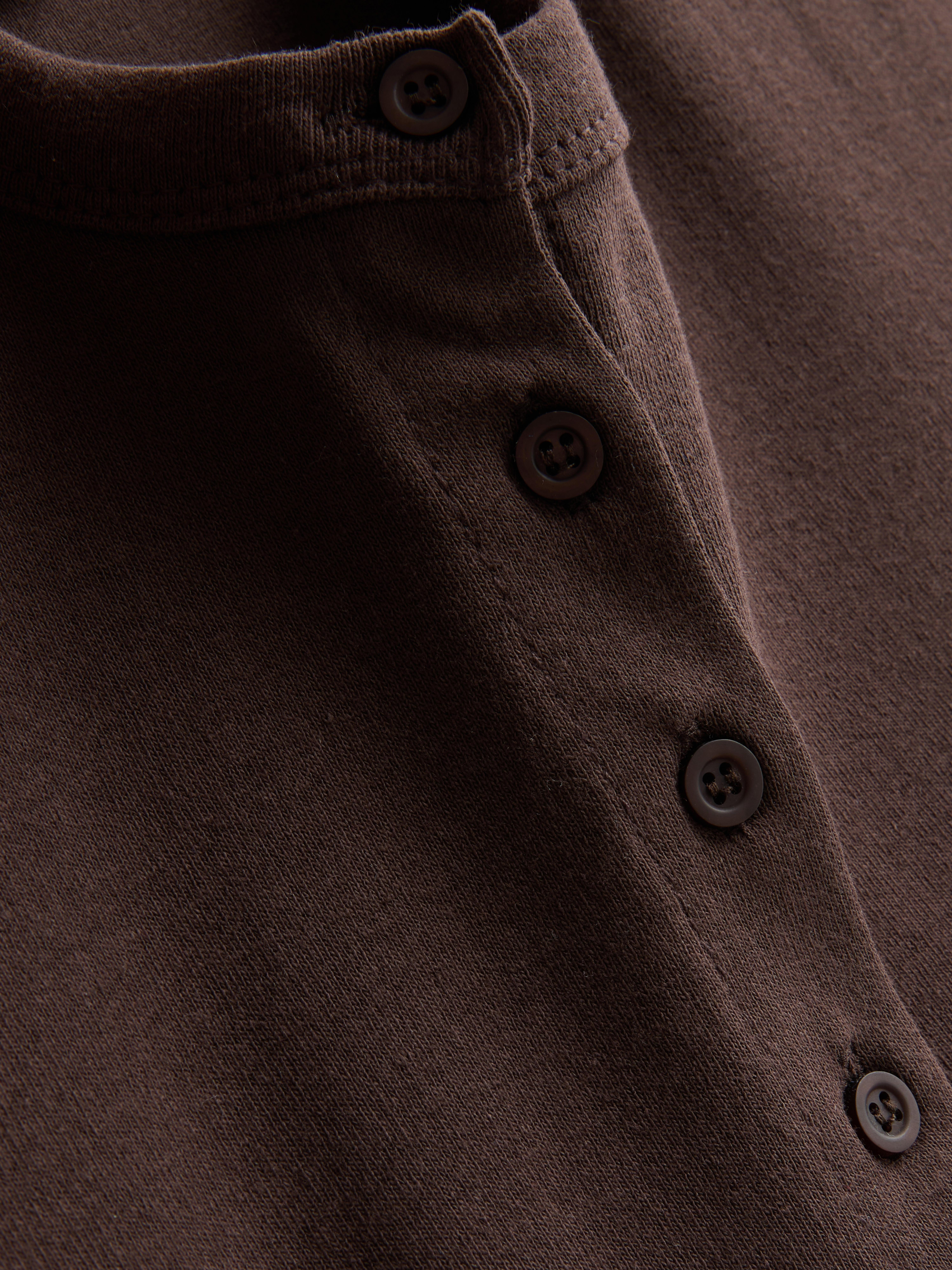 Cotton Rich Button-Up T-Shirt - Chocolate
