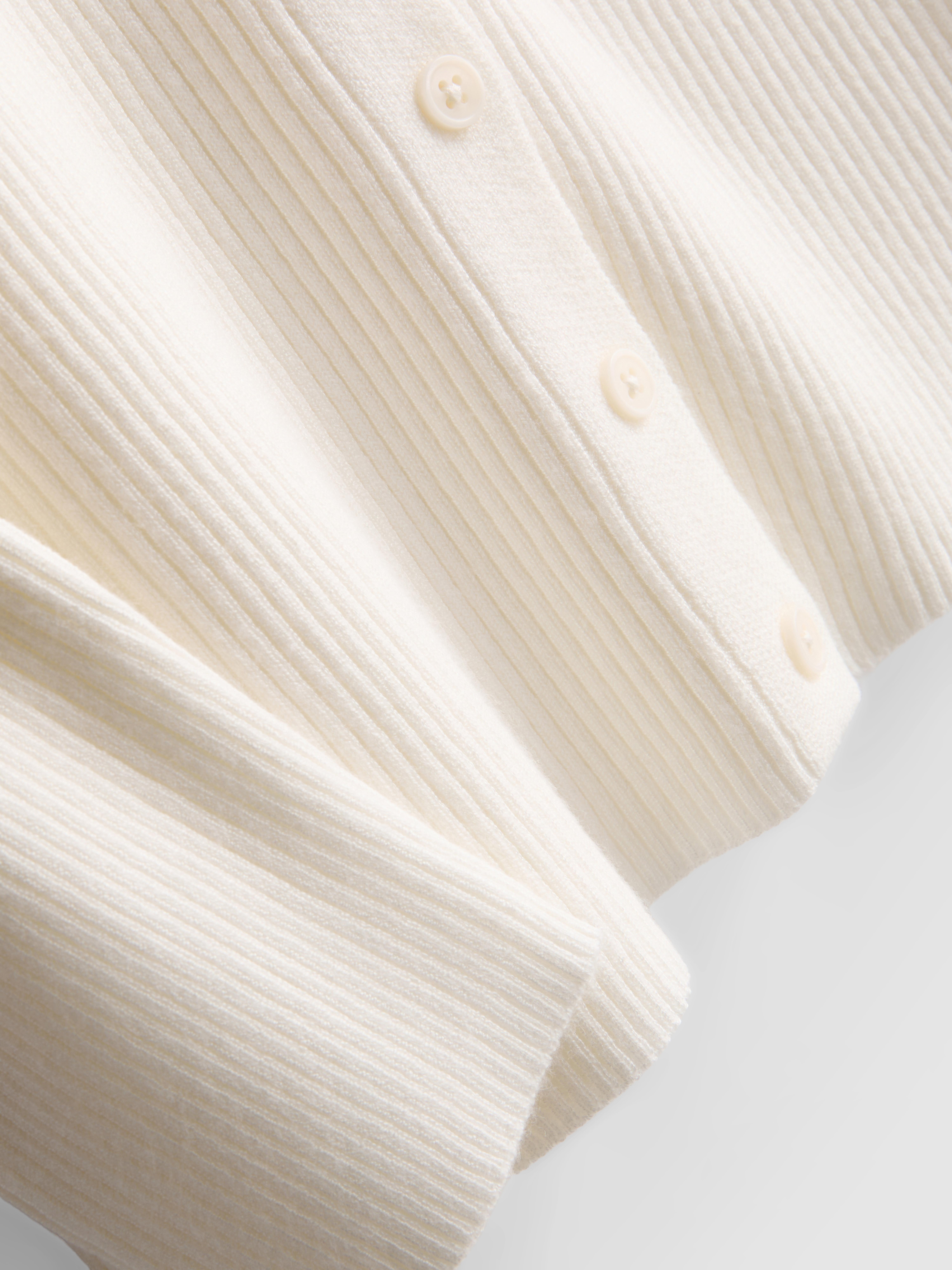 Ribbed Round Neck Cardigan - Ivory