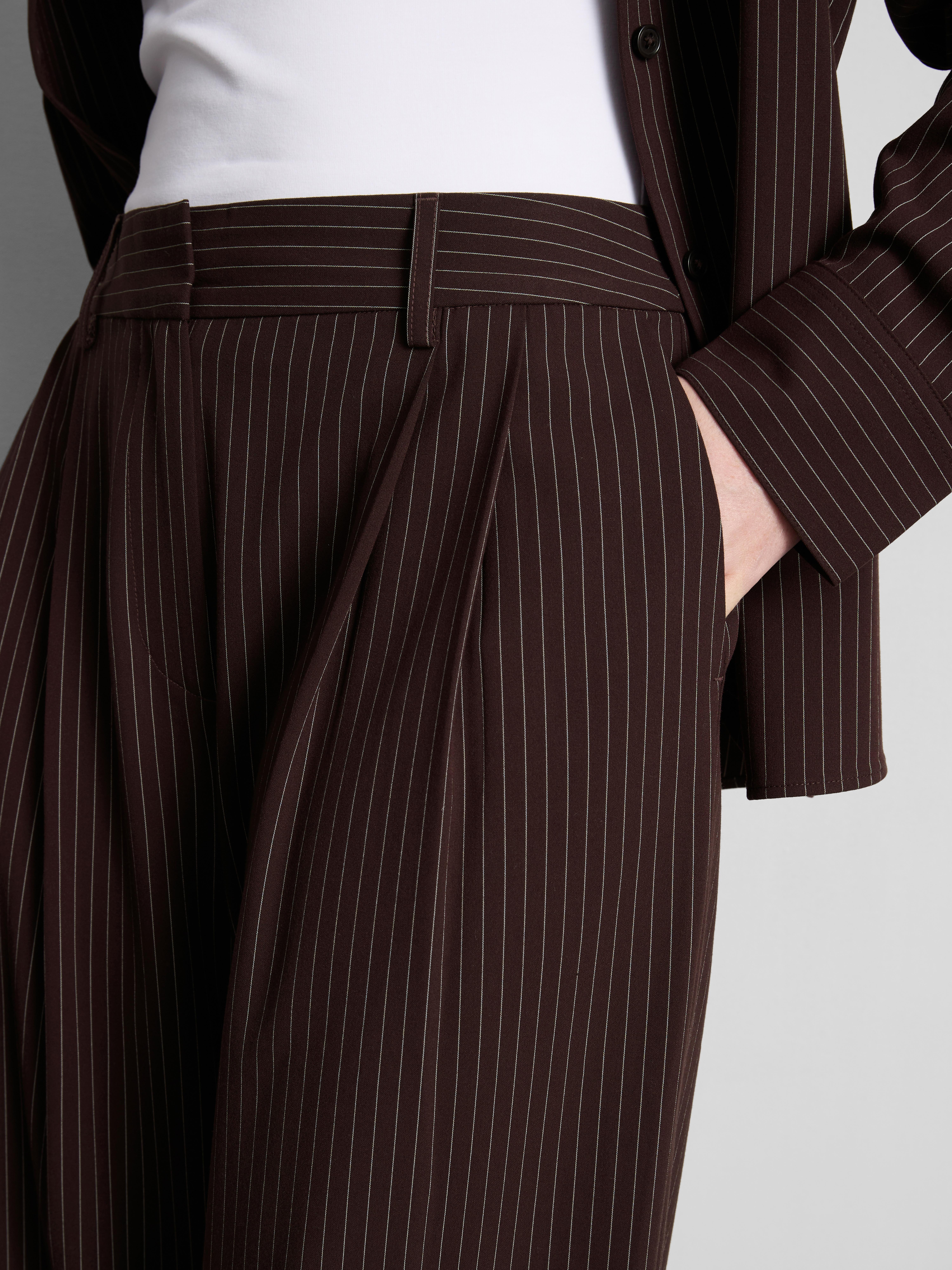 Pleated Pinstripe Wide-Leg Pants - Burgundy