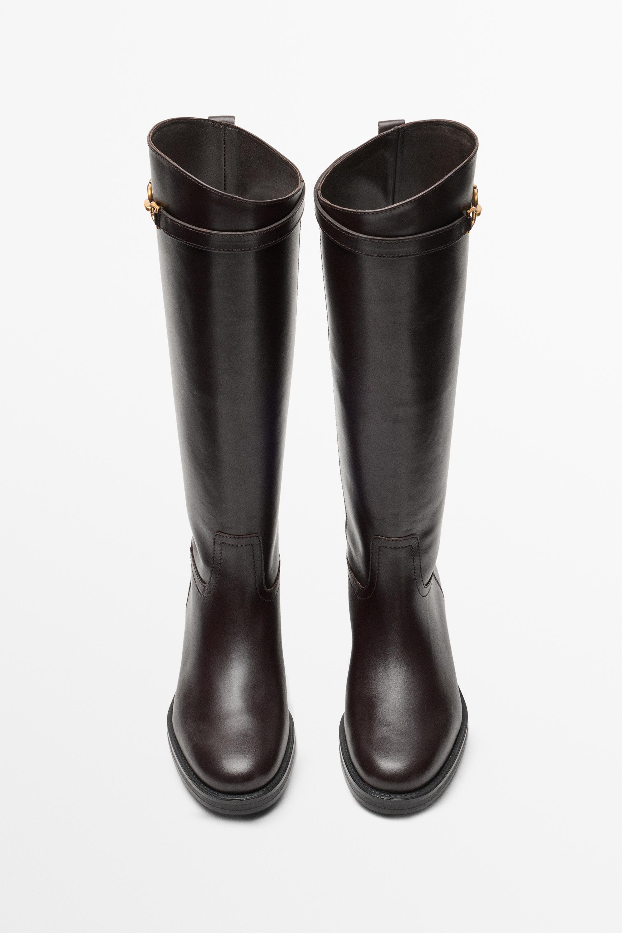 Leather riding boot - BROWN