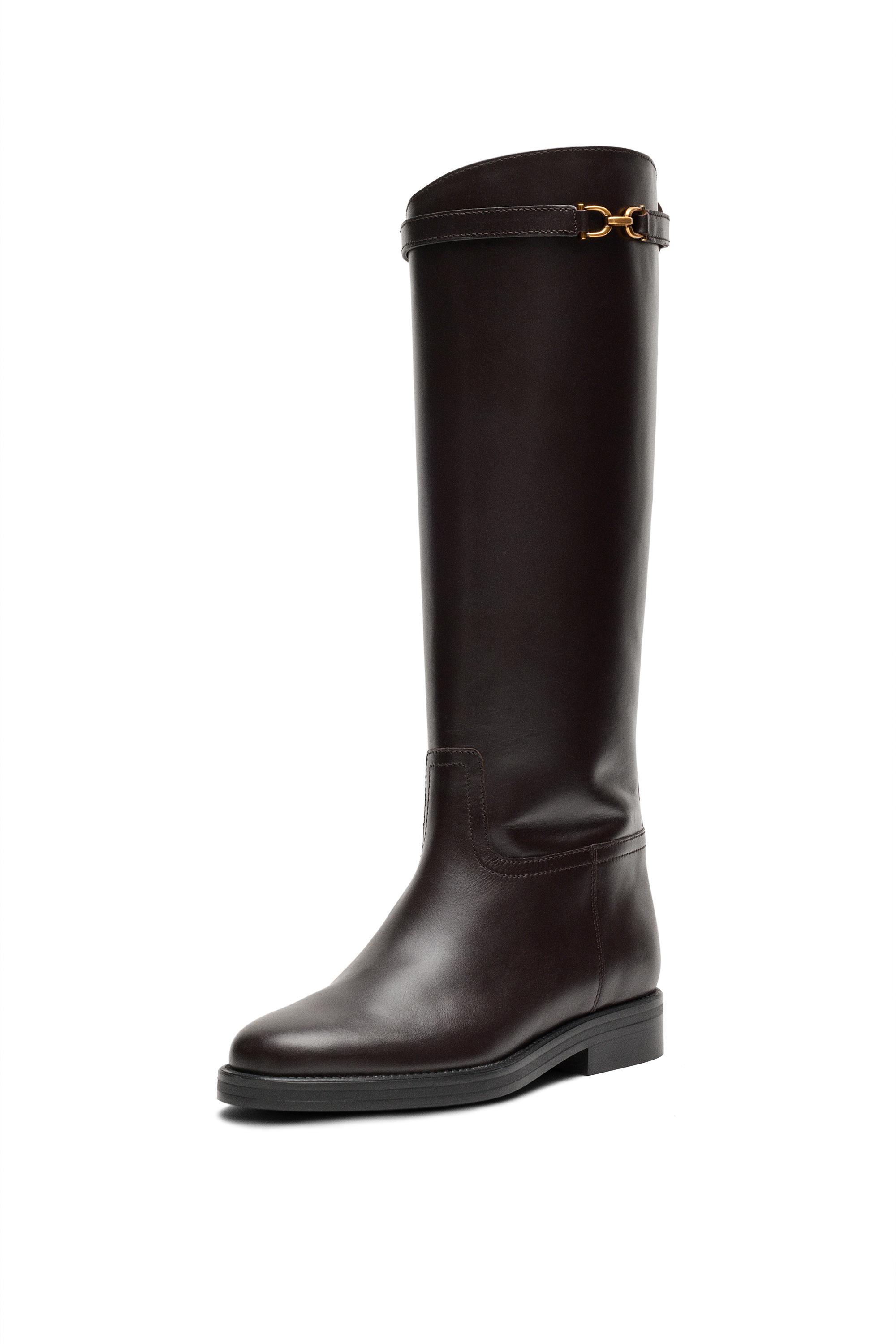 Leather riding boot - BROWN