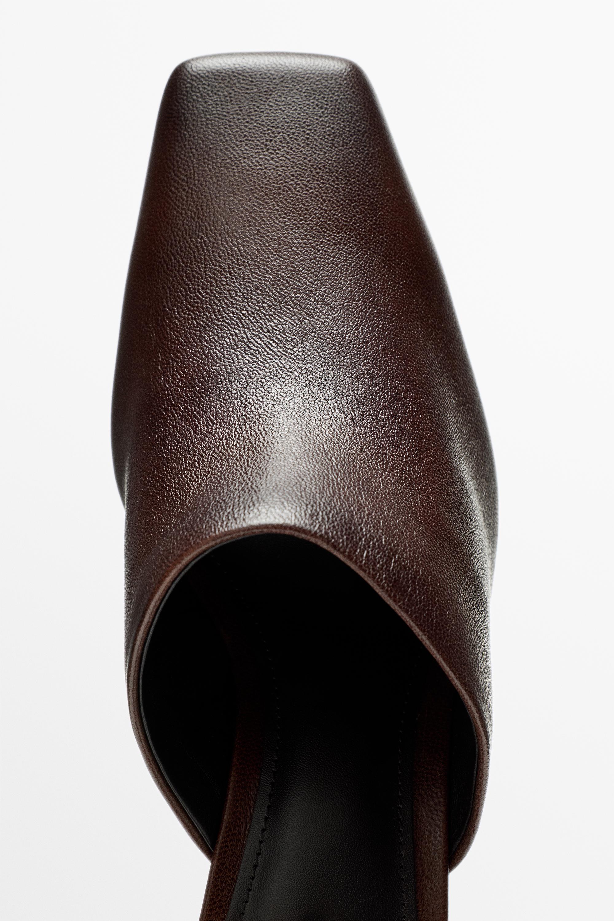 Slingback leather heel shoe - BURGUNDY