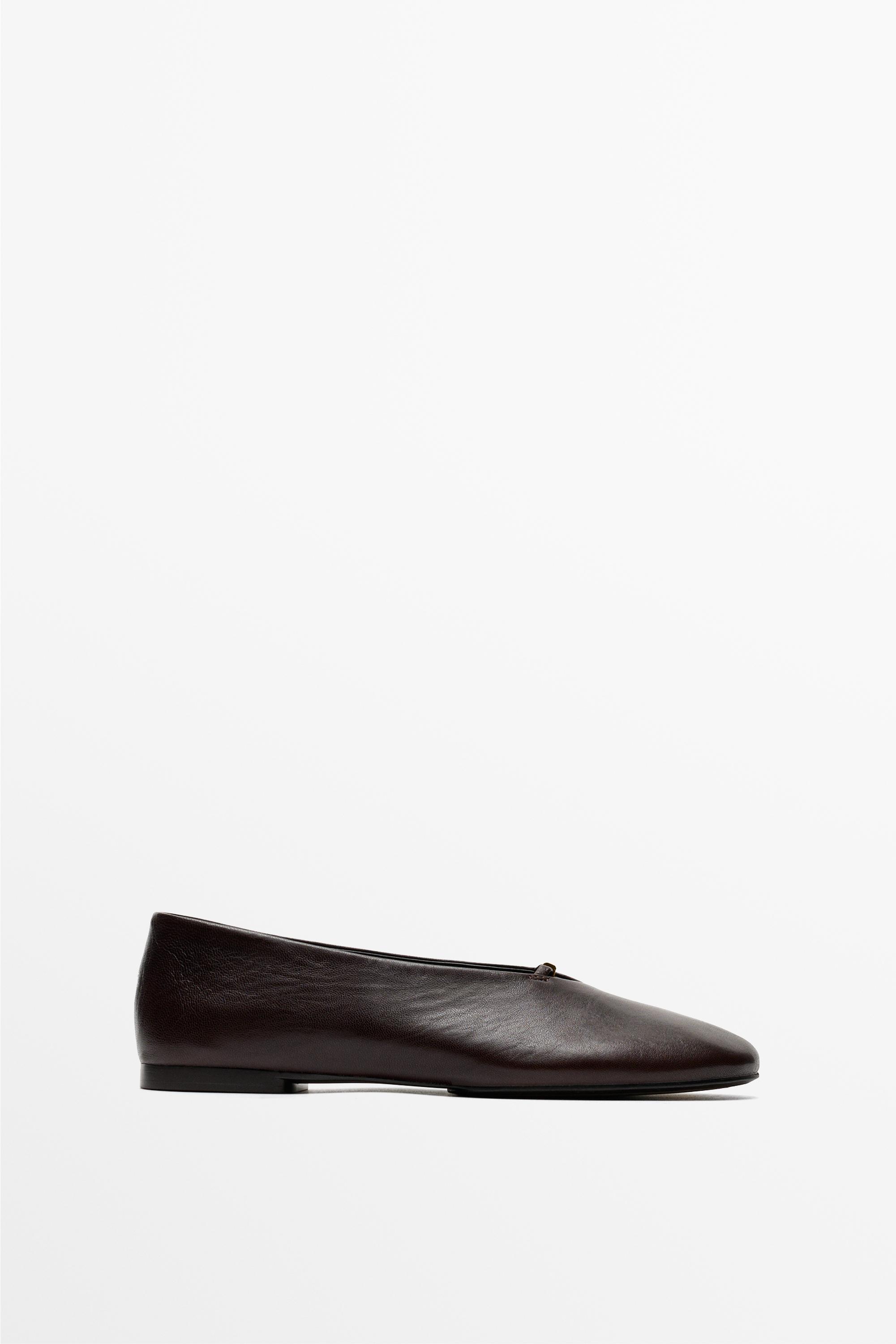 Soft leather flat ballet flats - BROWN