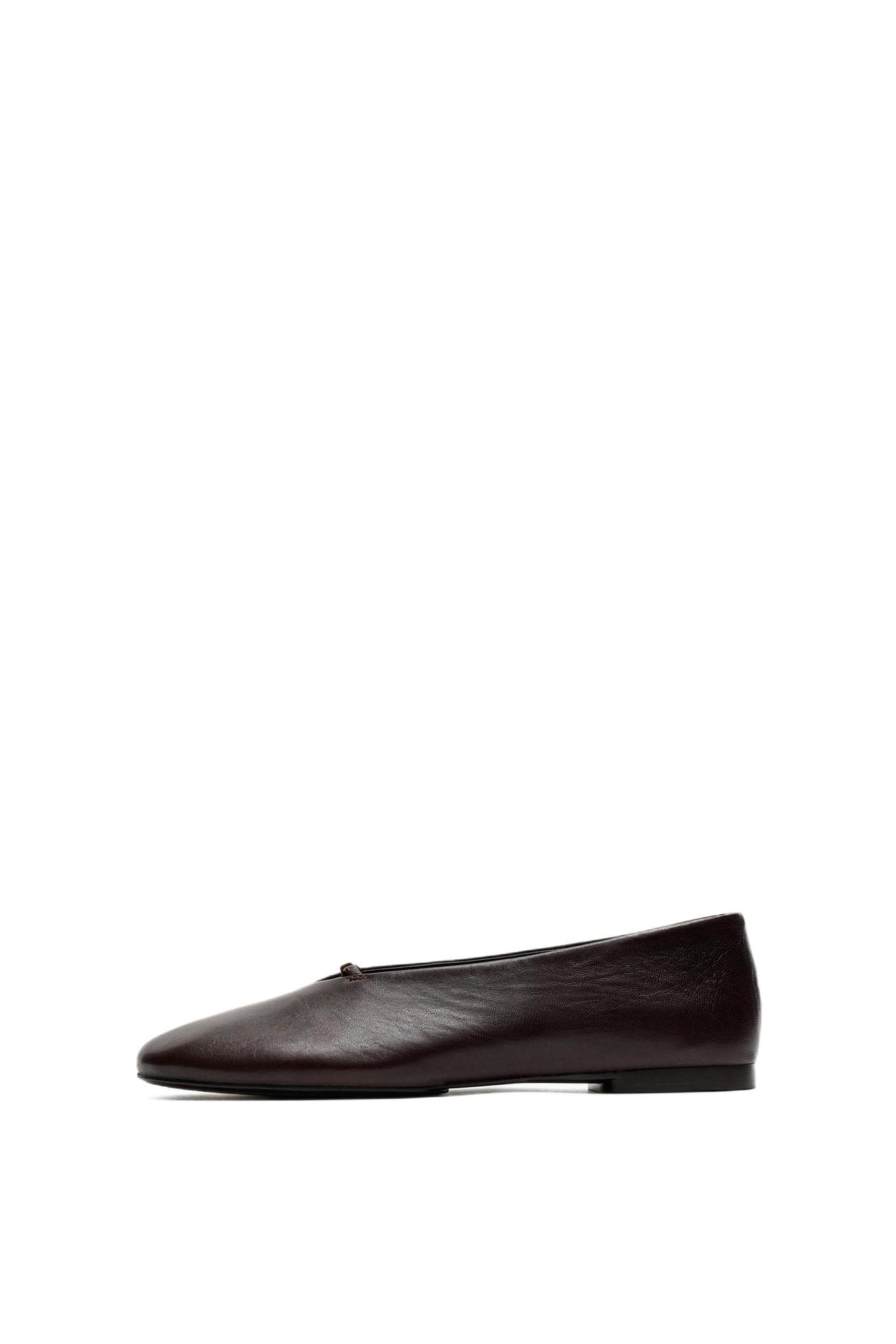 Soft leather flat ballet flats - BROWN