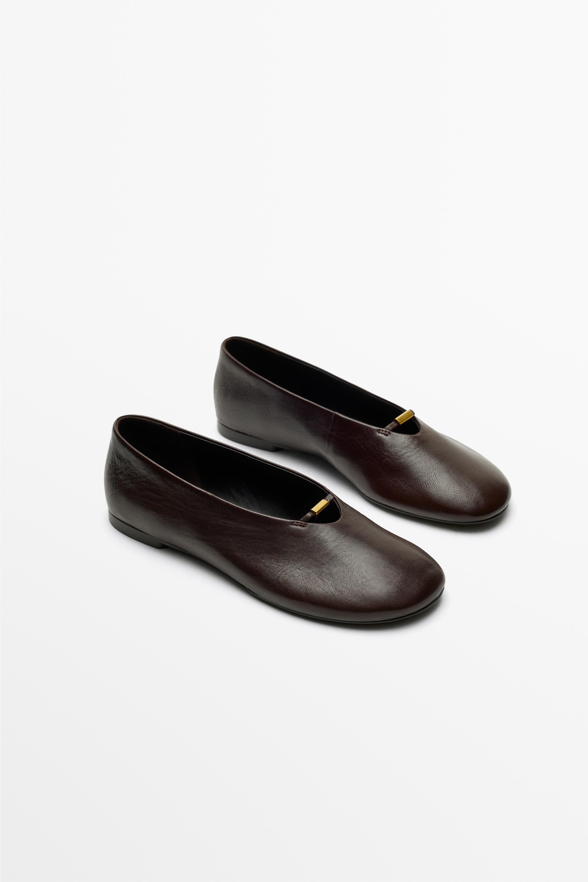 Soft leather flat ballet flats - BROWN