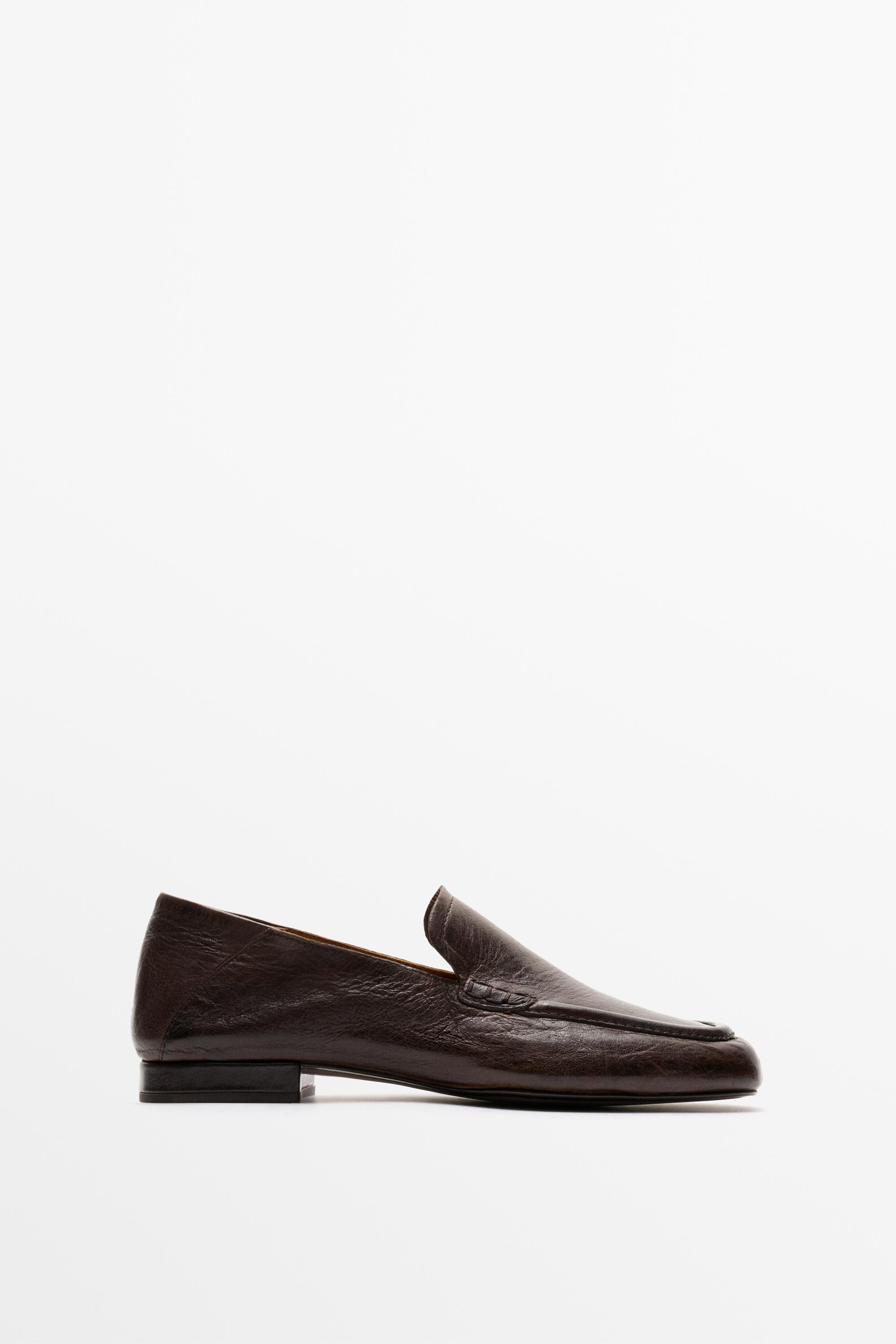 Leather heel loafer - BROWN